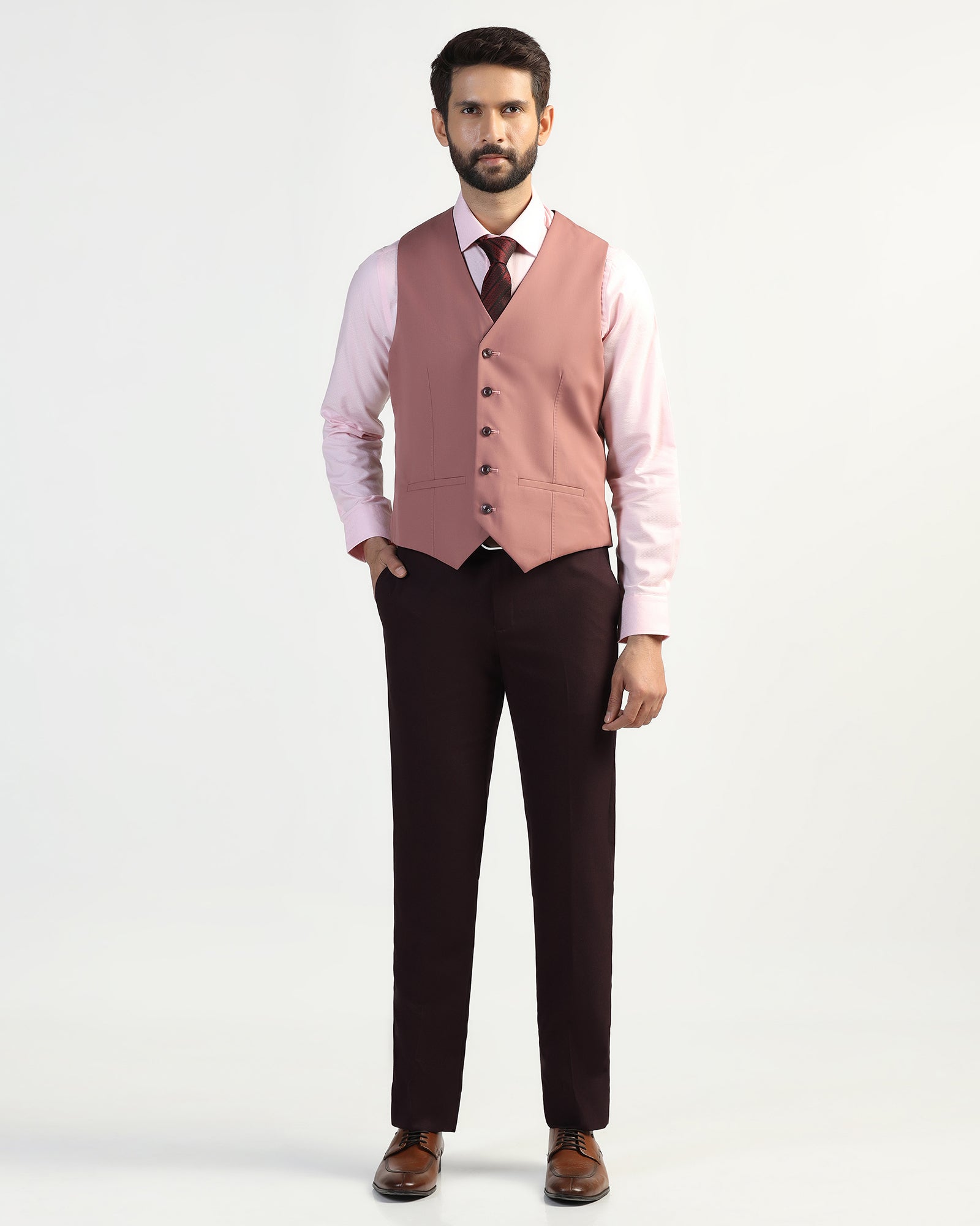 Three Piece Wine Textured Formal Suit - Kepner