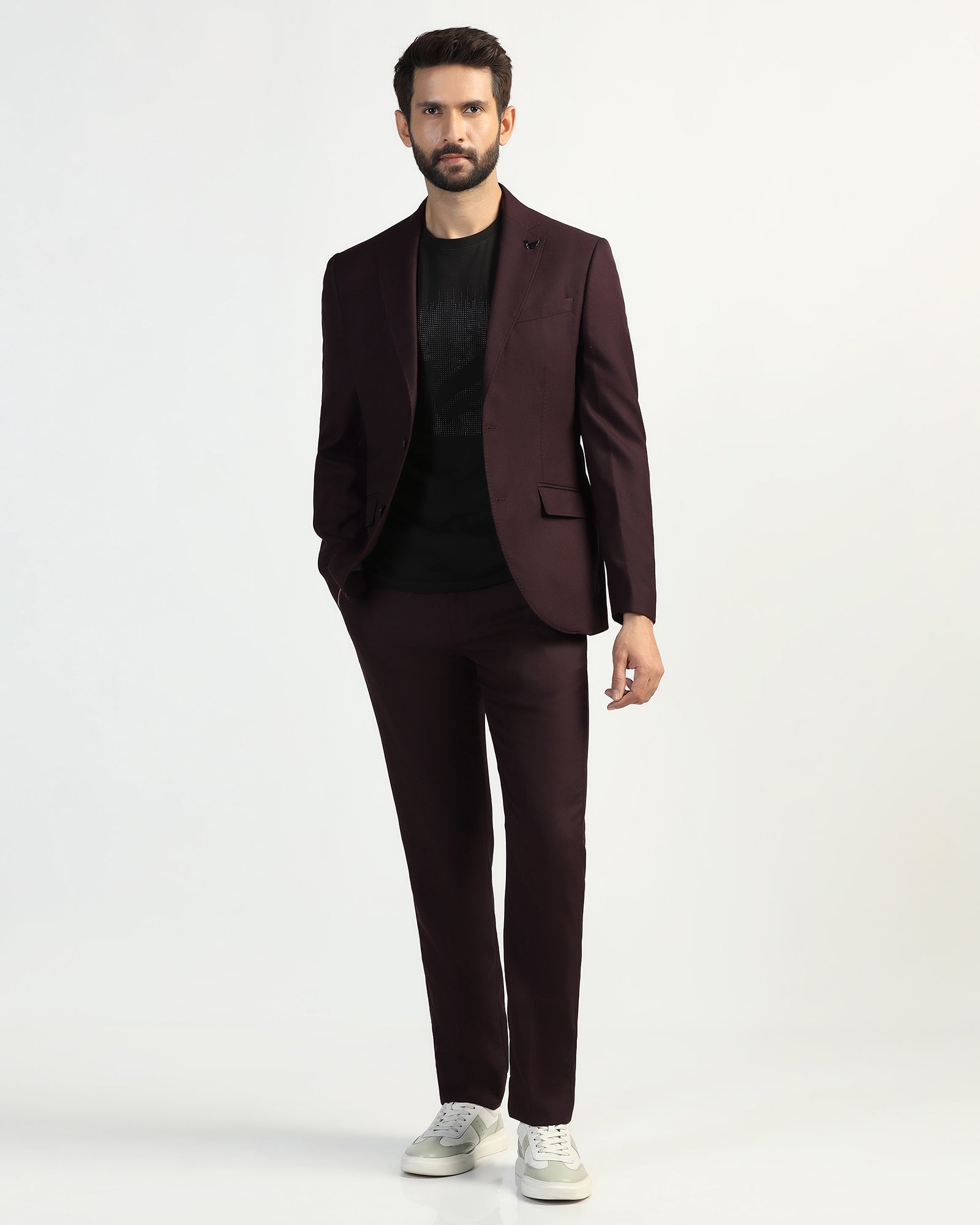 Three Piece Wine Textured Formal Suit - Kepner