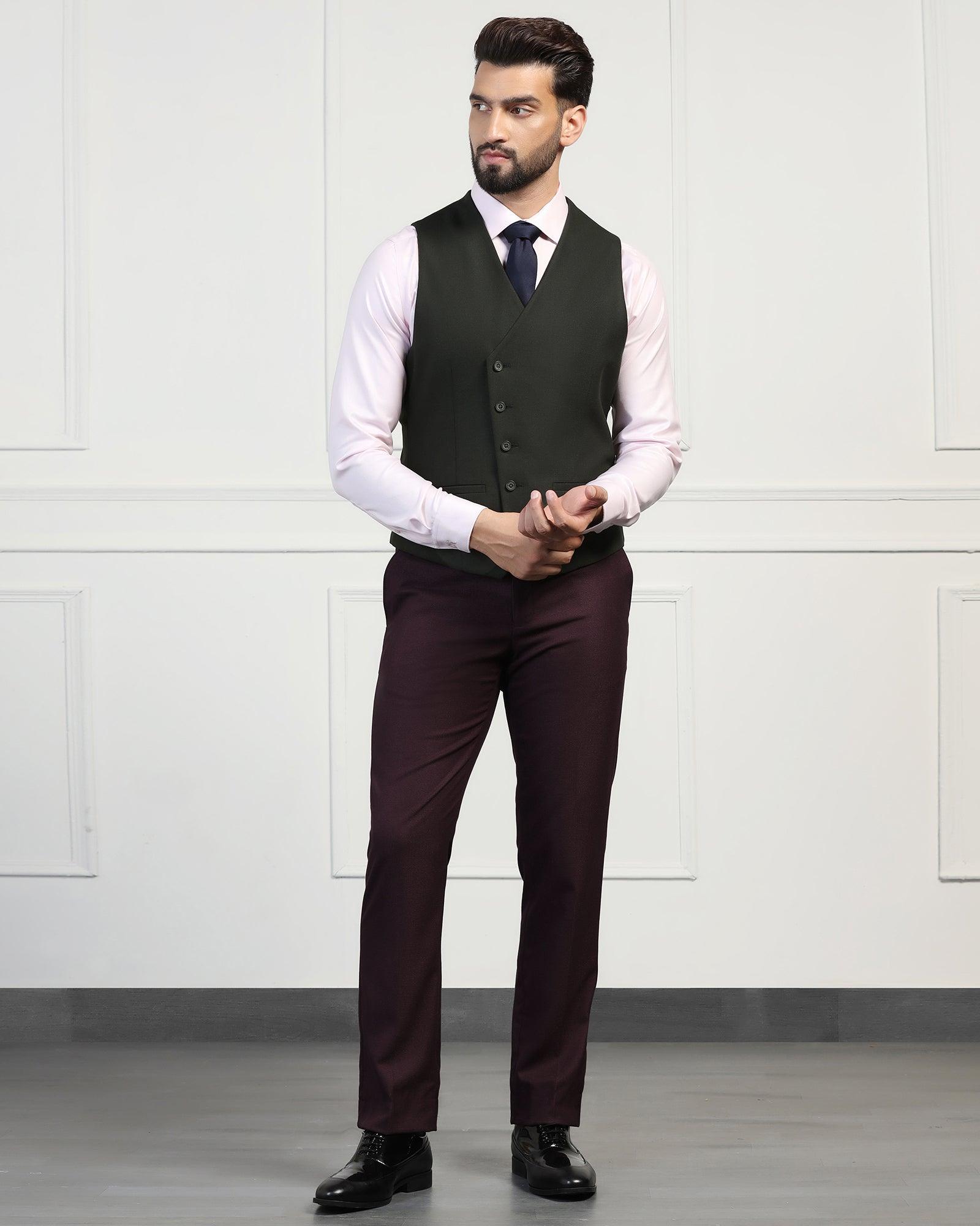 Three Piece Wine Textured Formal Suit - Donnie
