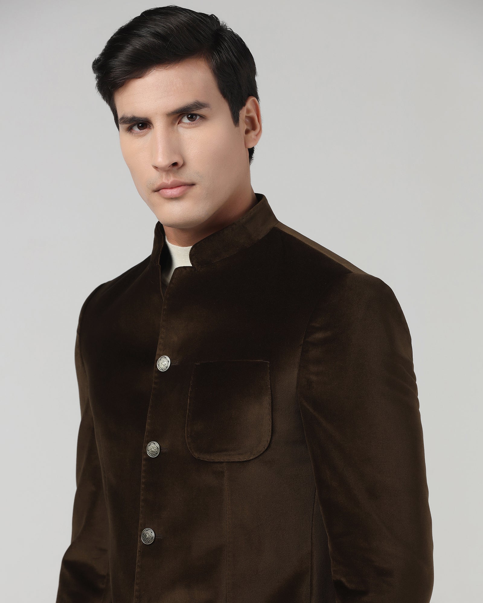 Tobacco Brown Solid Bandhgala Blazer - Malibu