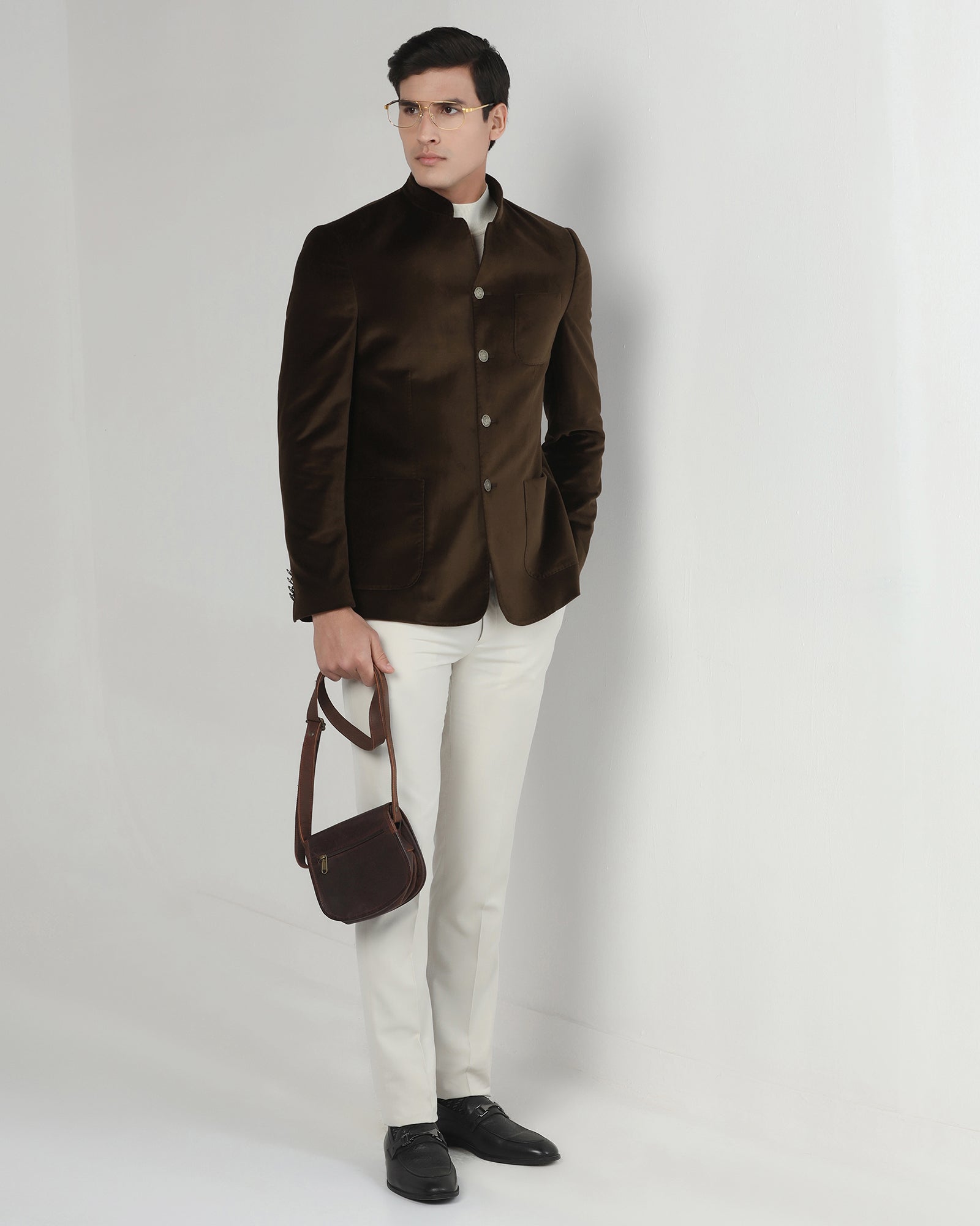 Tobacco Brown Solid Bandhgala Blazer - Malibu