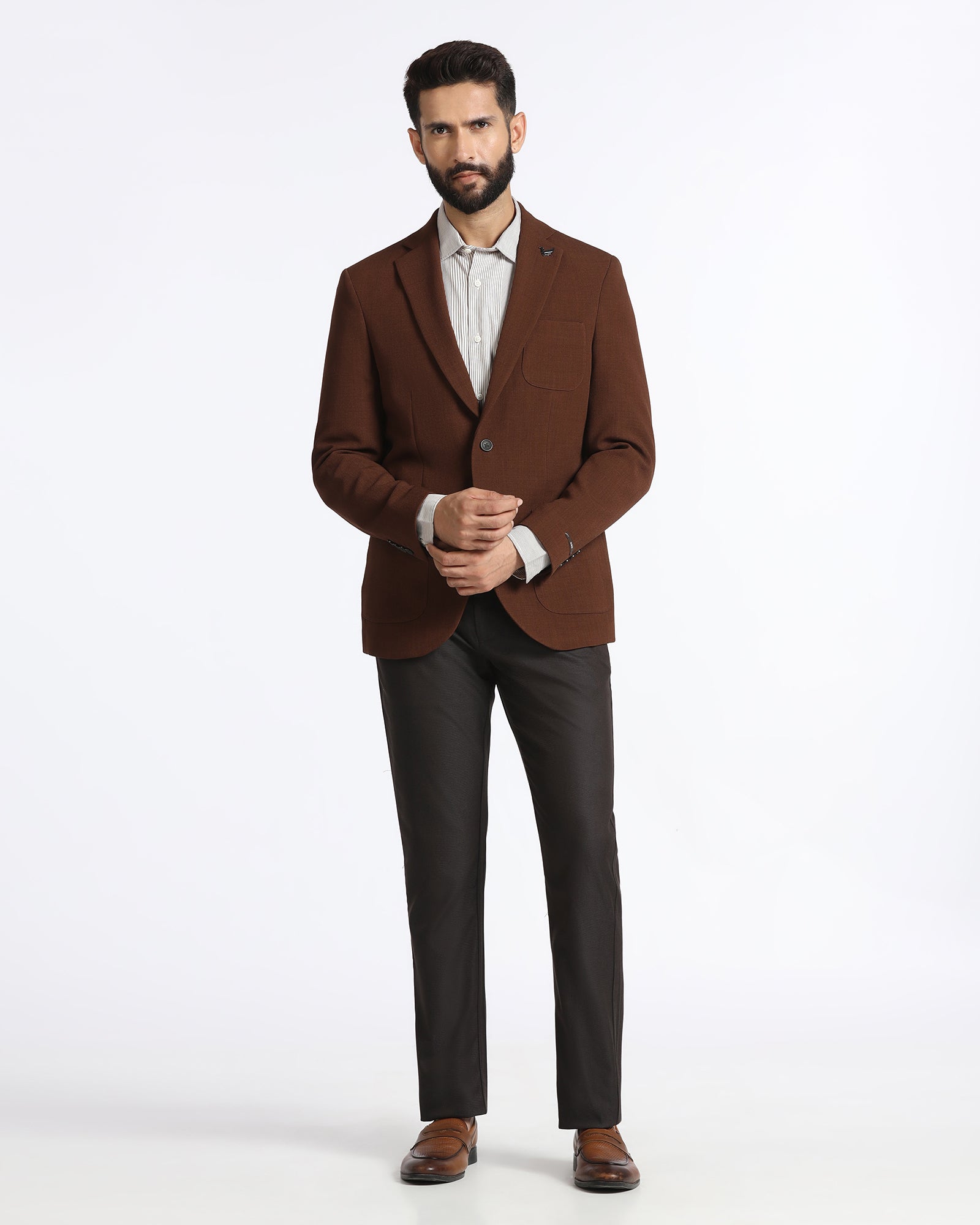 Tobacco Brown Solid Blazer - Modelo