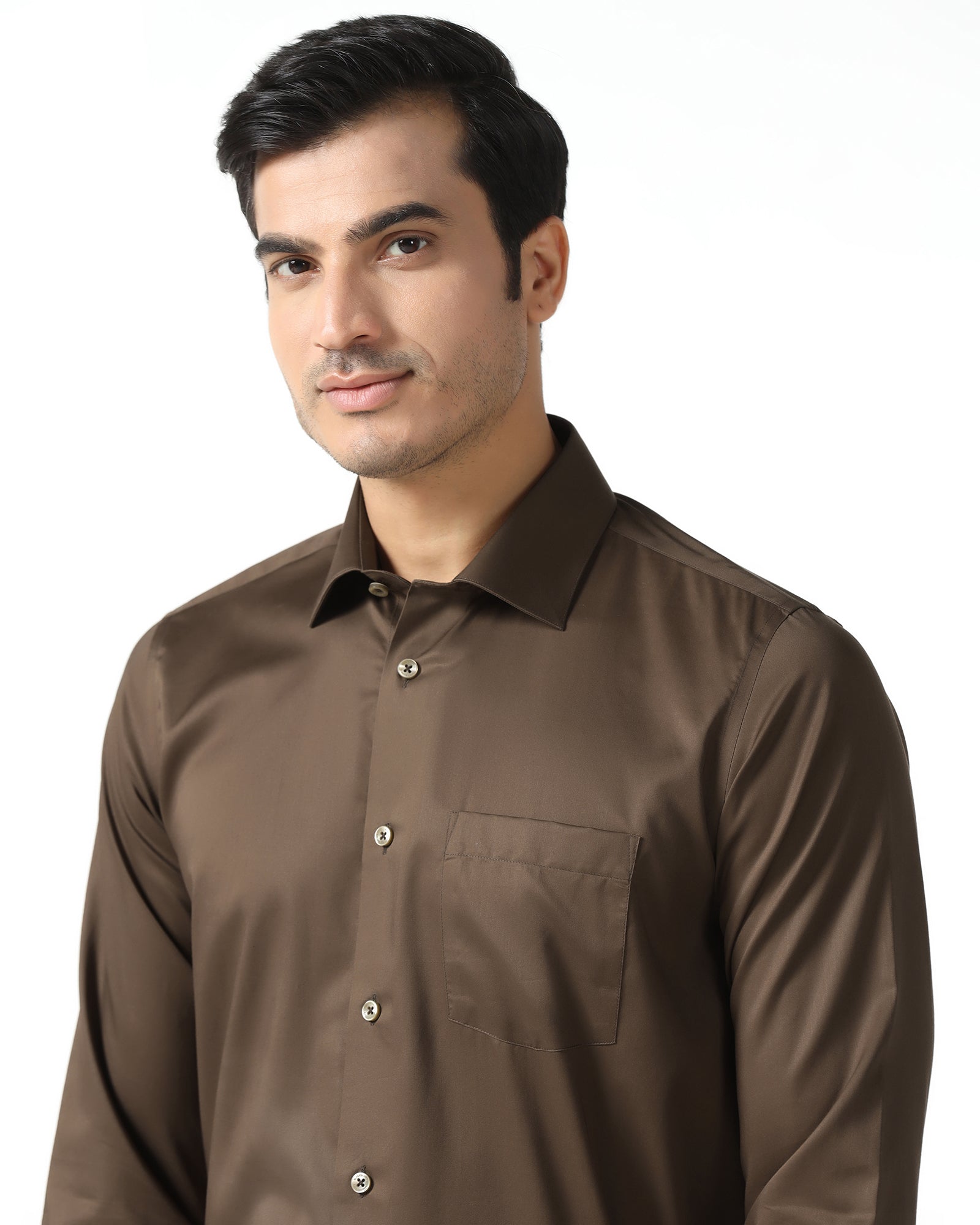 Tobacco Brown Solid Shirt - Roger