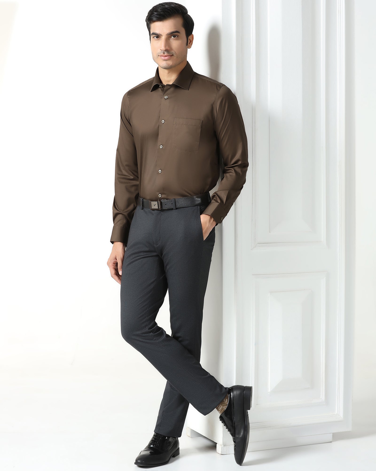 Tobacco Brown Solid Shirt - Roger
