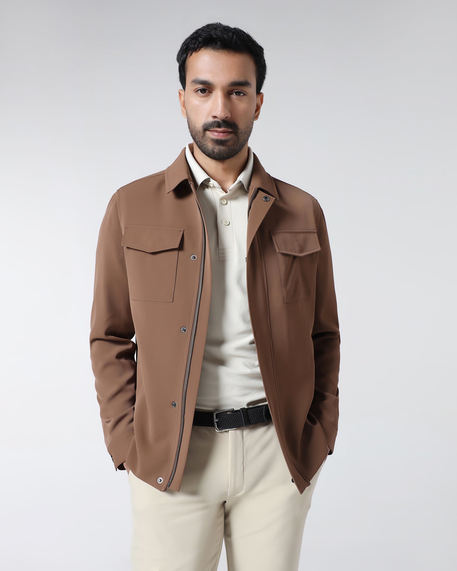 Tobacco Brown TechPro Solid Zipper Jacket - Bud