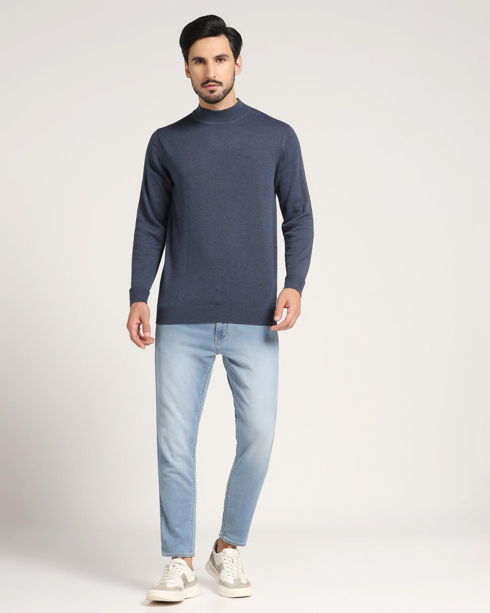 High Neck Navy Solid Sweater - Dexter - Blackberrys