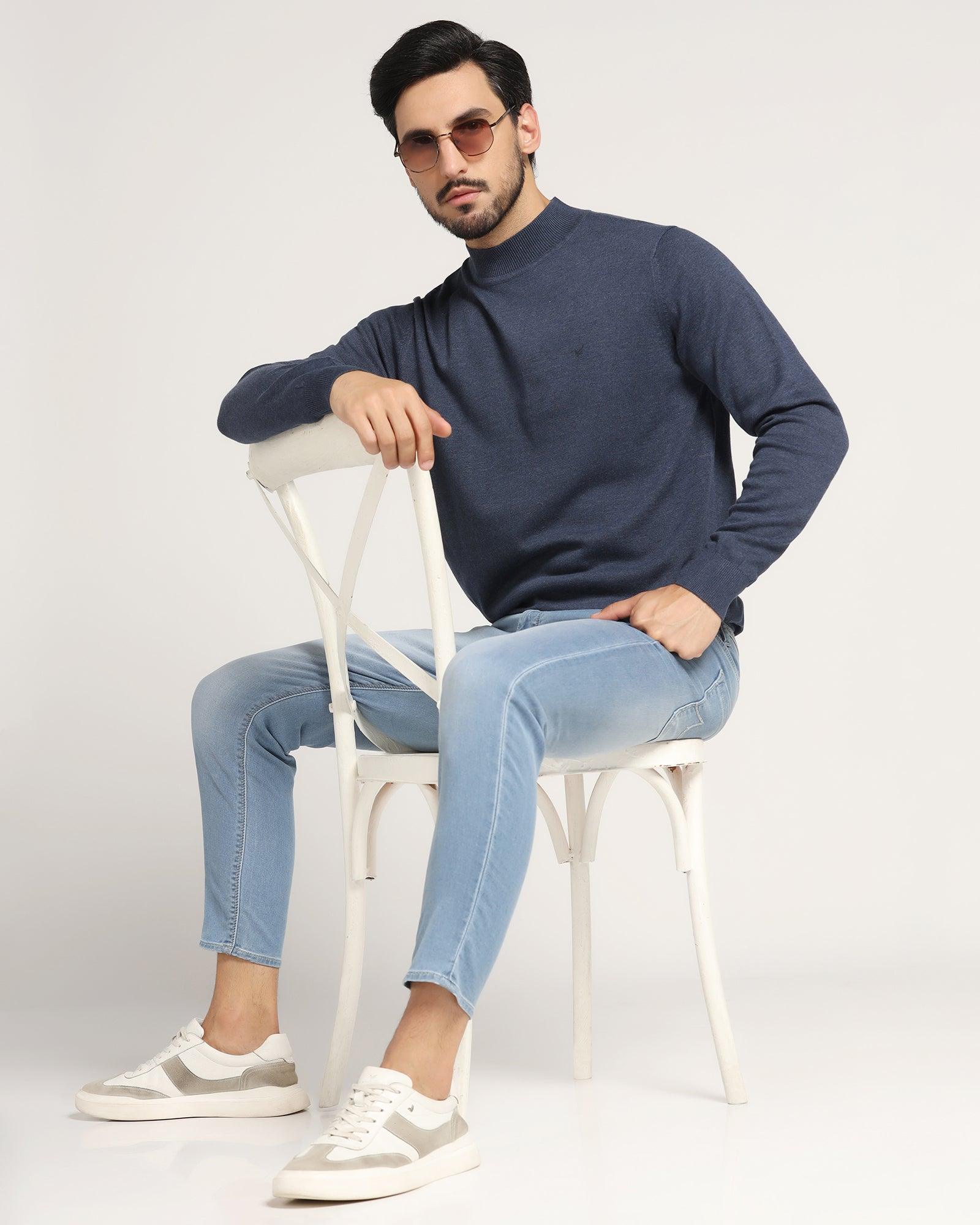 High Neck Navy Solid Sweater - Dexter - Blackberrys