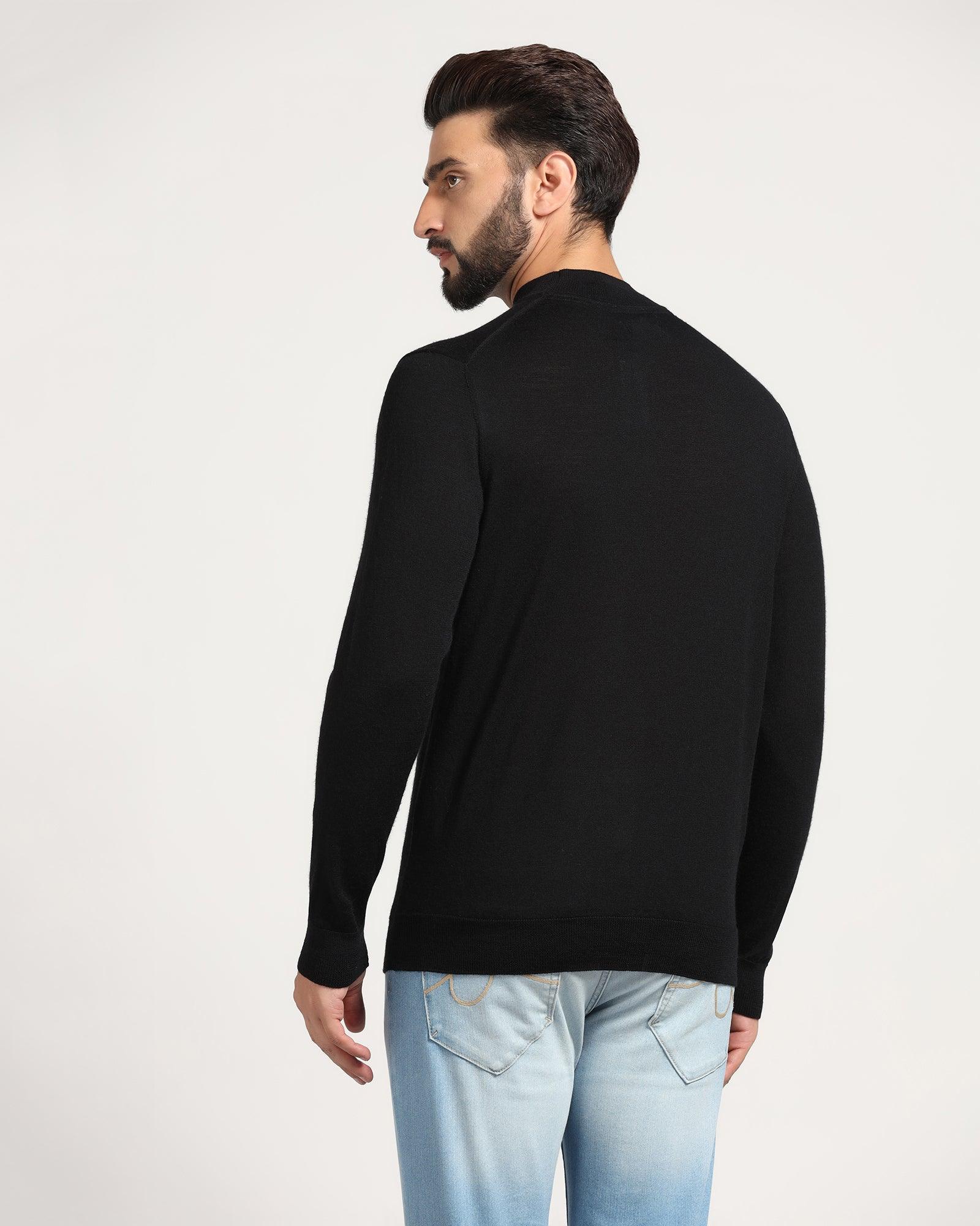 High Neck Black Solid Sweater - Jester - Blackberrys