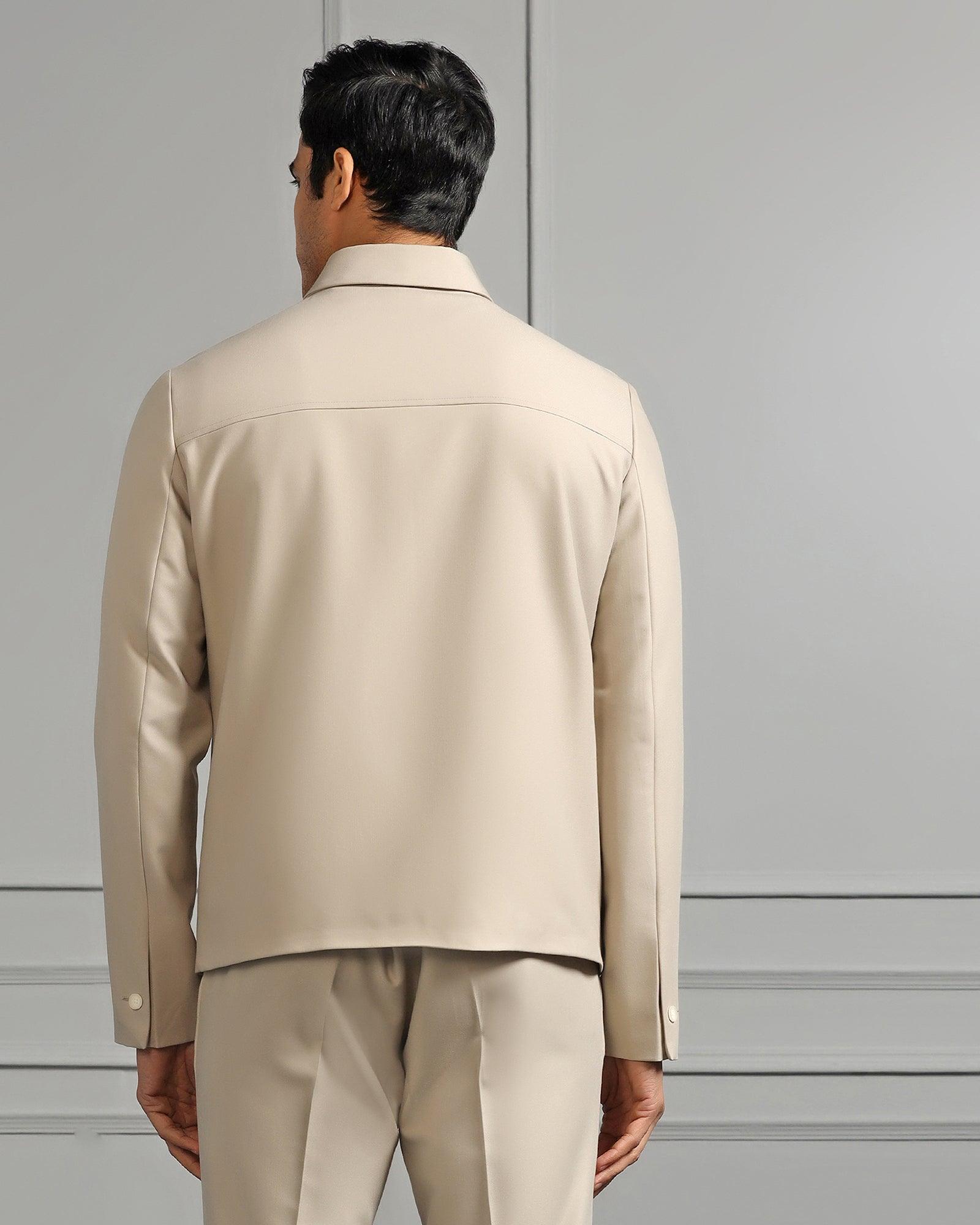 Two Piece Beige Solid Formal Suit - Cordex - Blackberrys