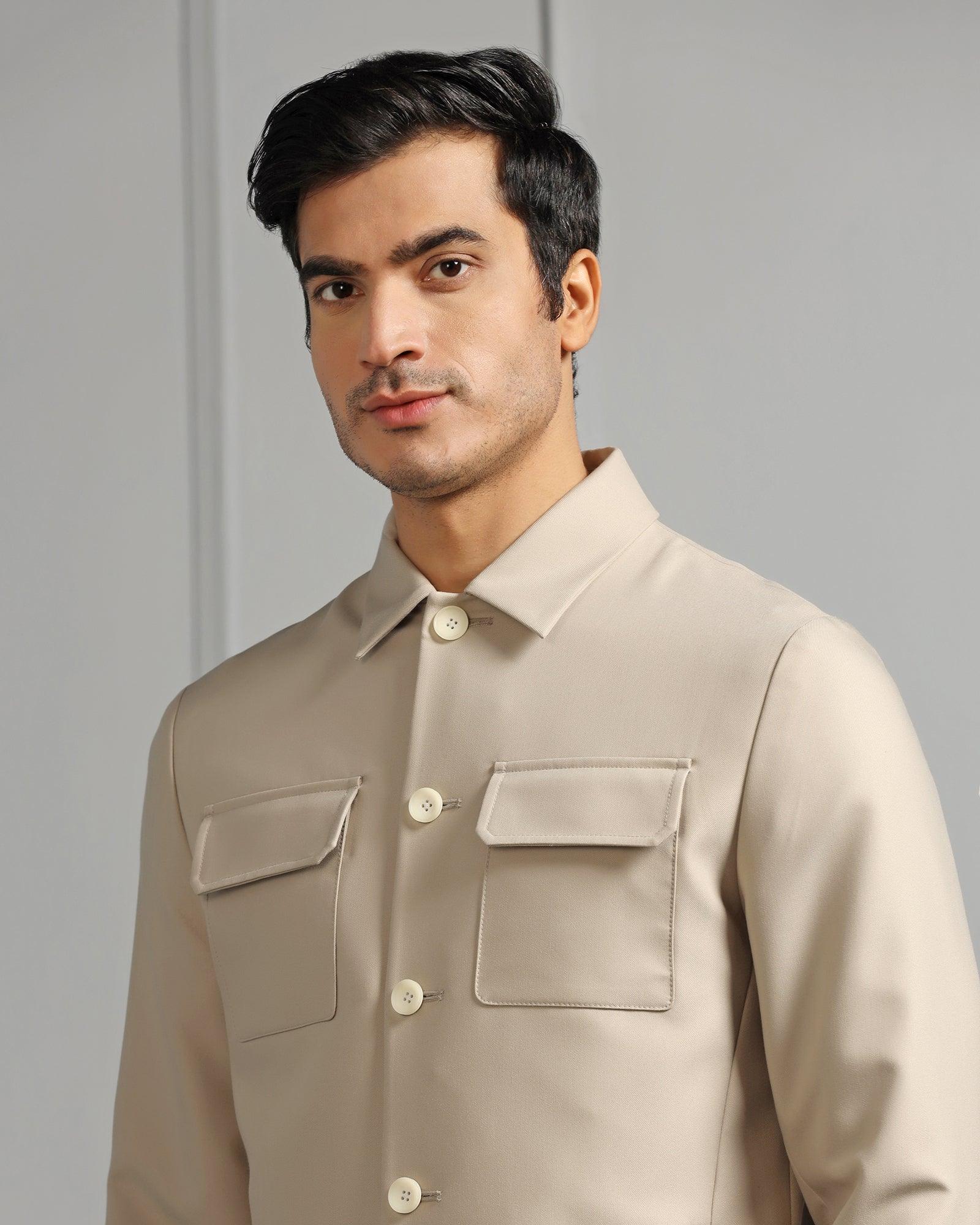 Two Piece Beige Solid Formal Suit - Cordex - Blackberrys