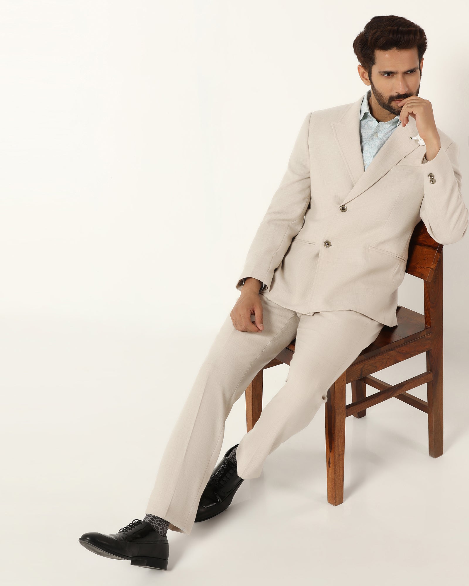 Two Piece Beige Textured Formal Suit - Kelvin