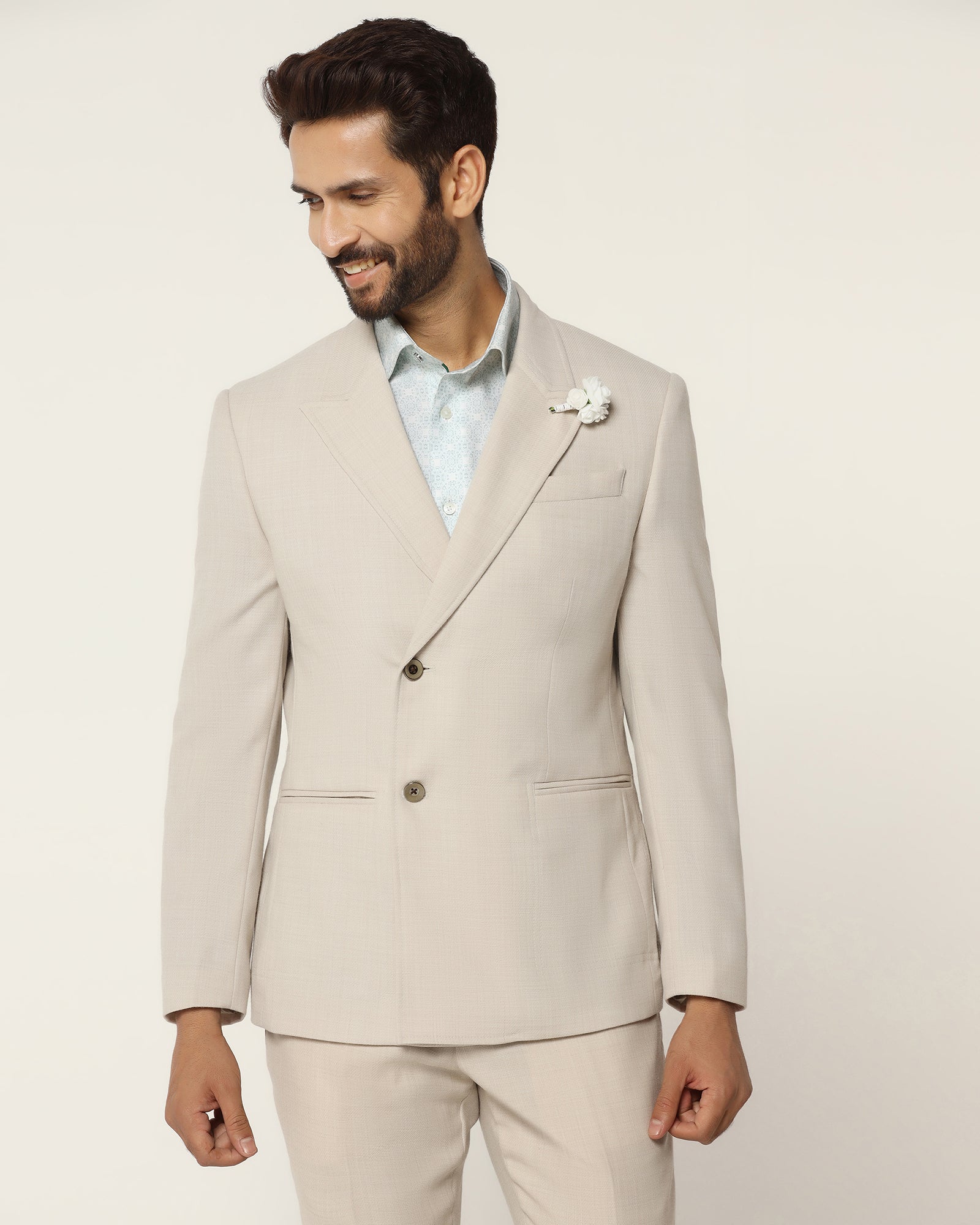 Two Piece Beige Textured Formal Suit - Kelvin