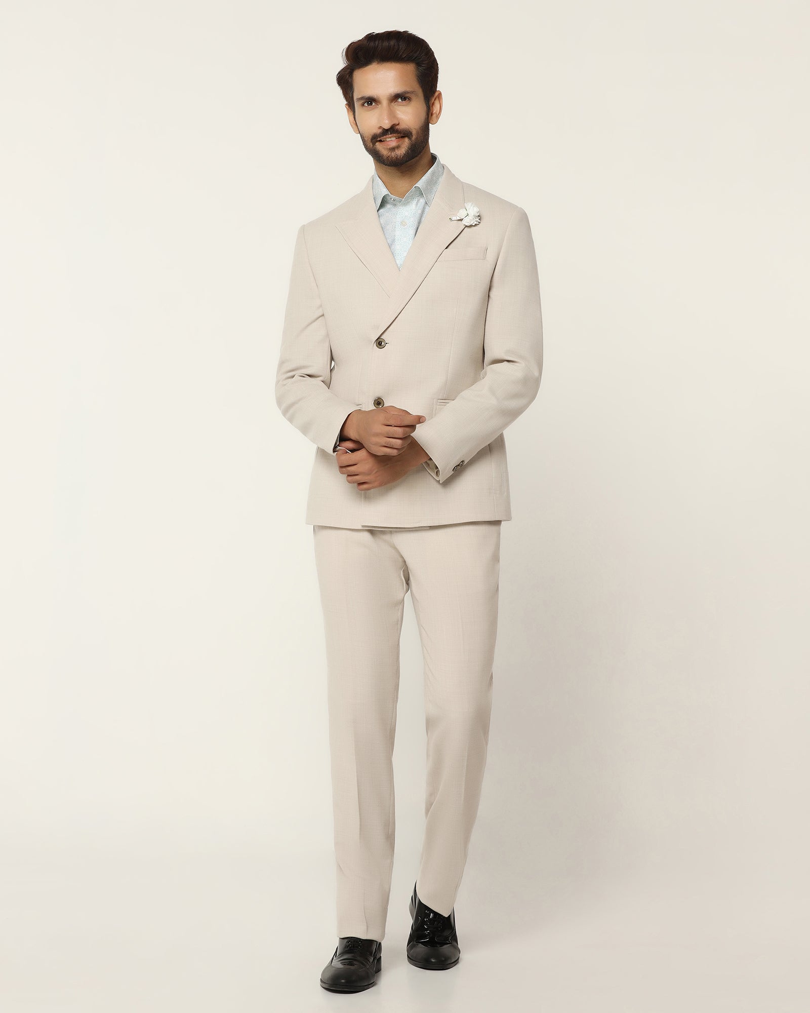 Two Piece Beige Textured Formal Suit - Kelvin