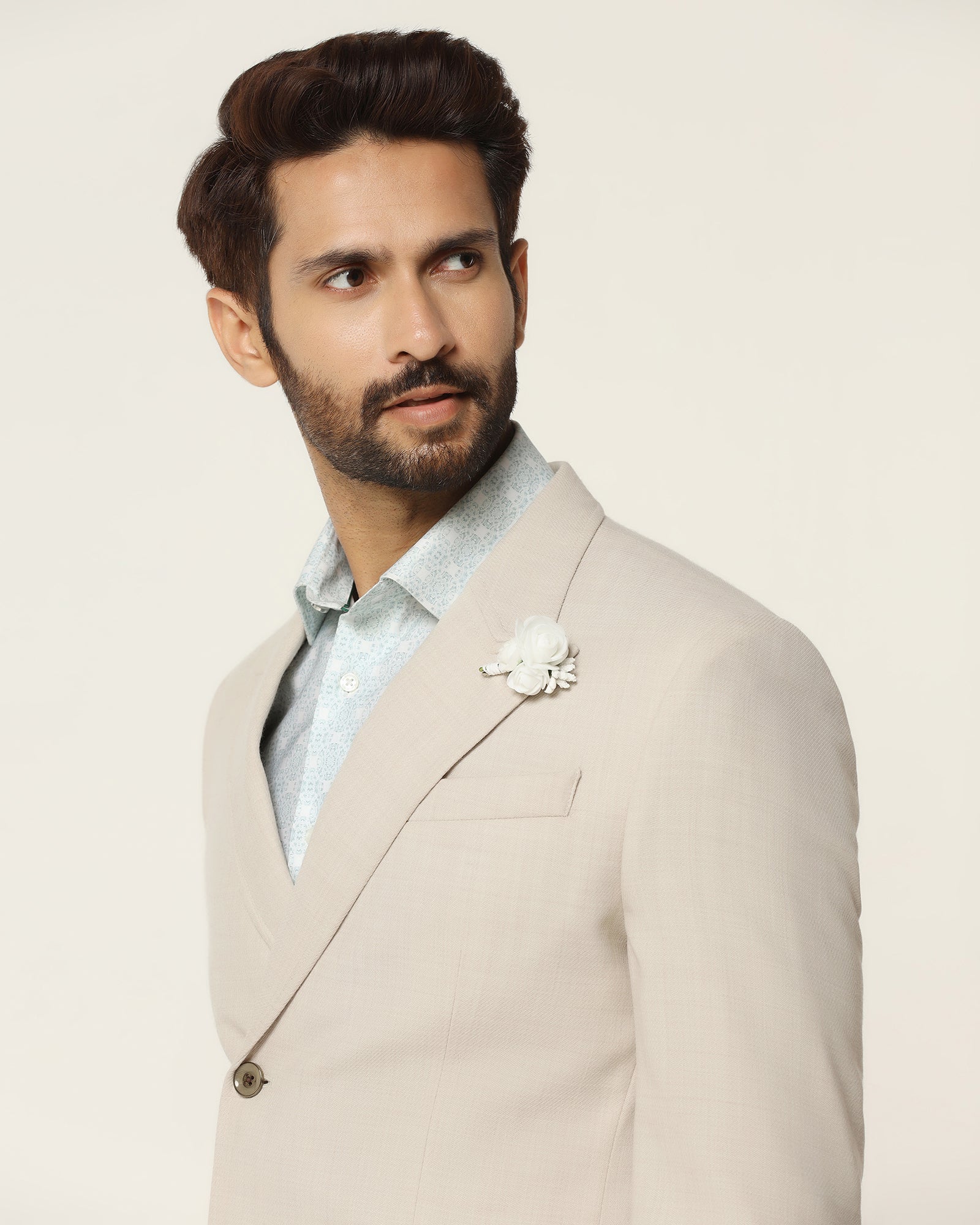 Two Piece Beige Textured Formal Suit - Kelvin