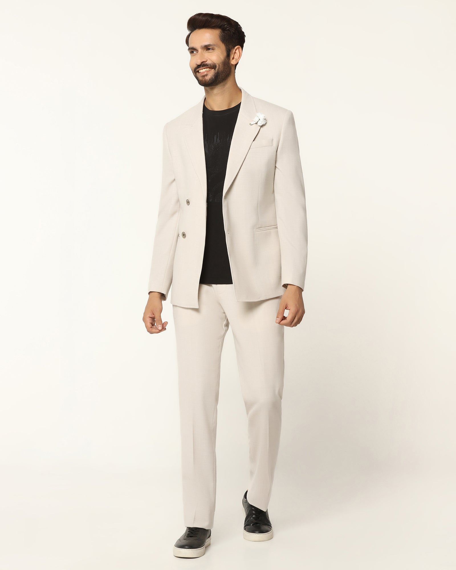 Two Piece Beige Textured Formal Suit - Kelvin