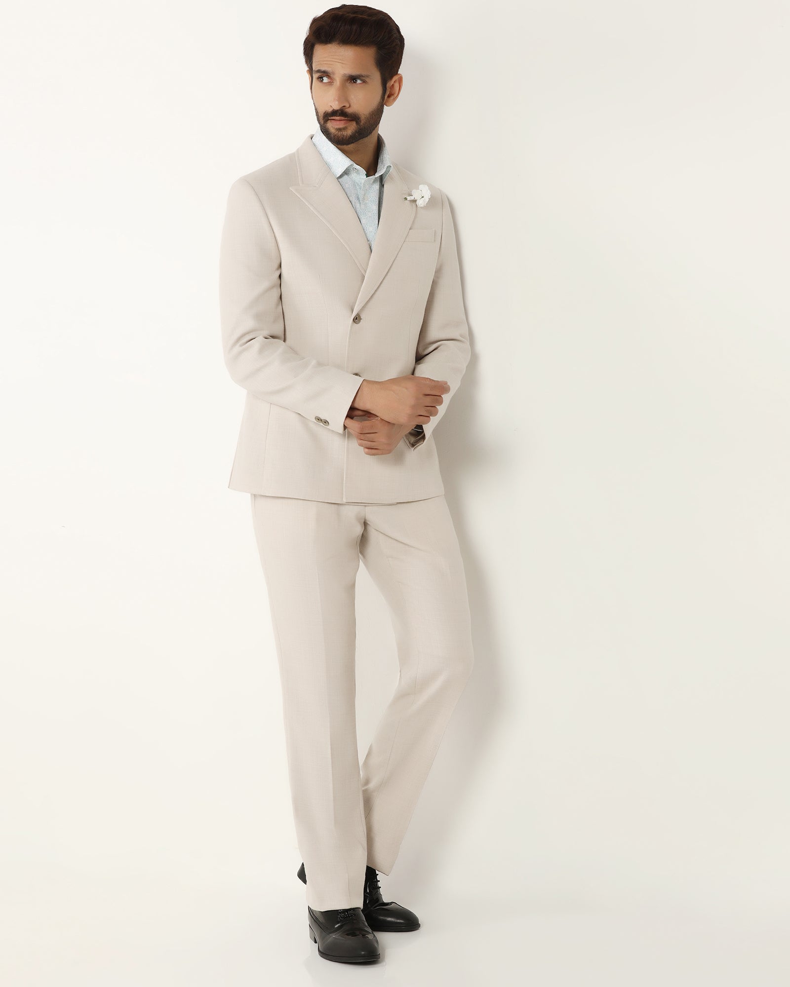 Two Piece Beige Textured Formal Suit - Kelvin