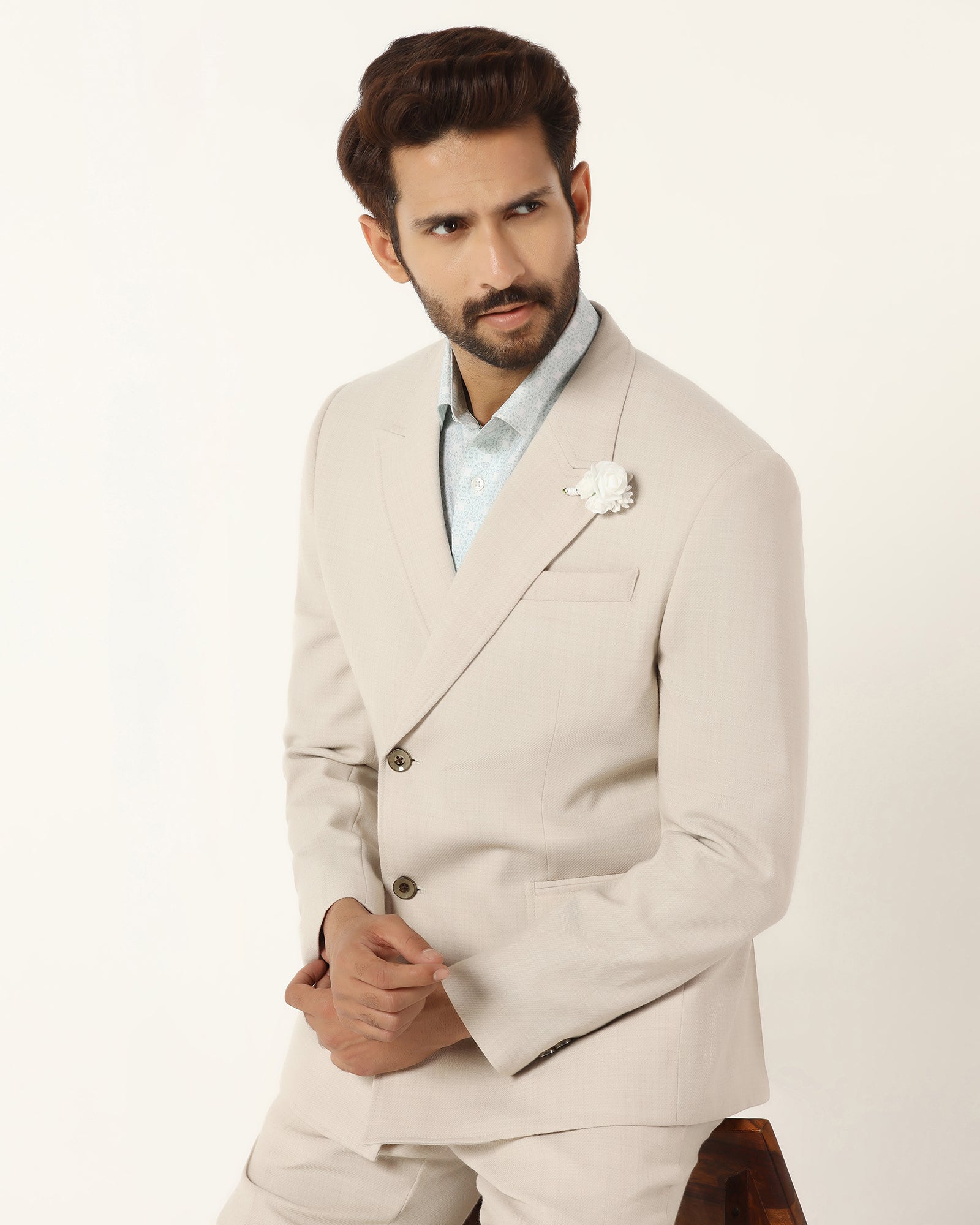 Two Piece Beige Textured Formal Suit - Kelvin