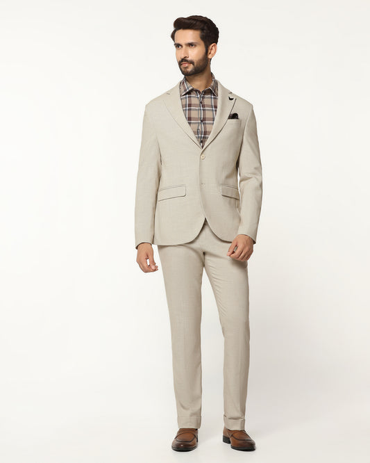 Two Piece Beige Textured Formal Suit - Orcus