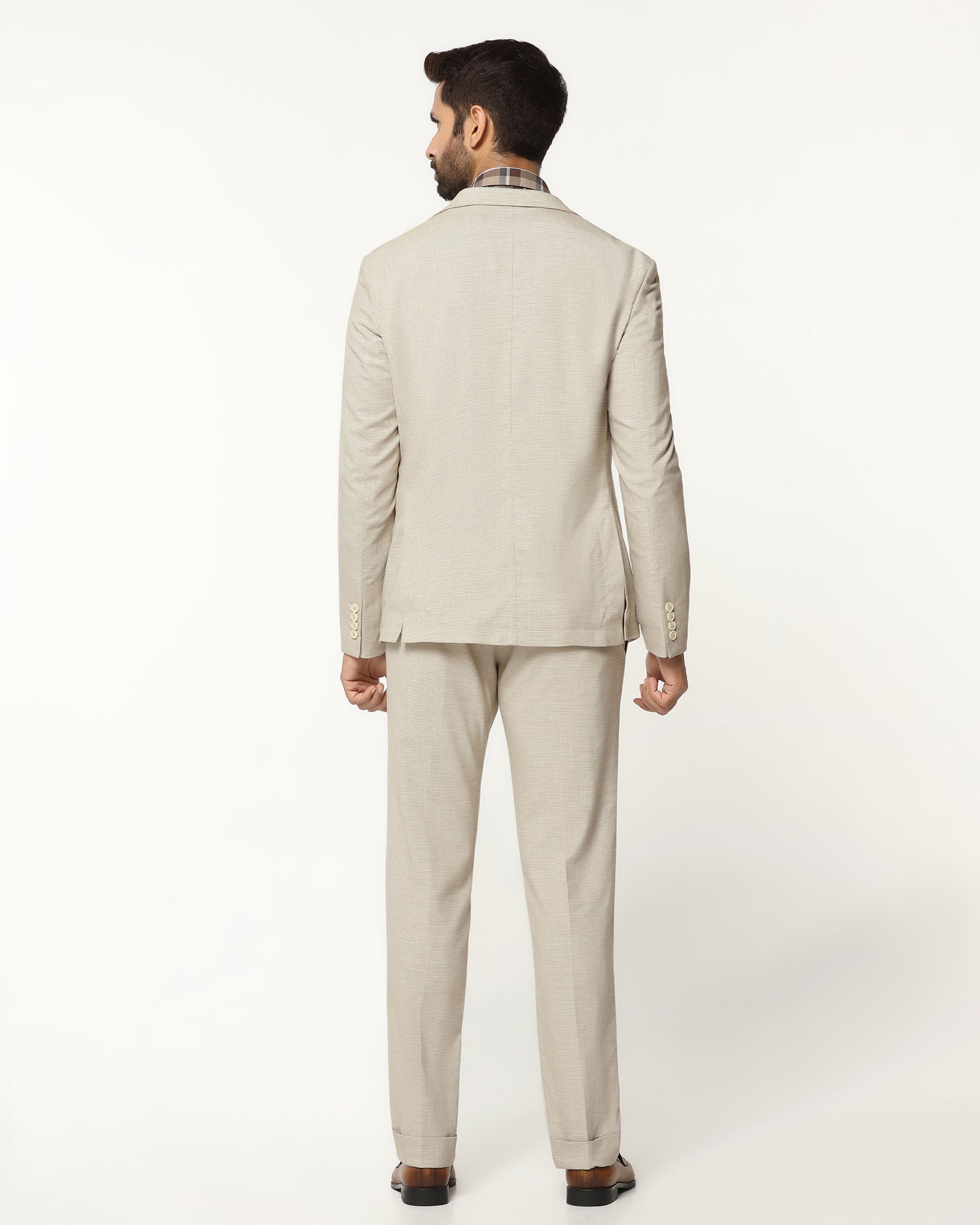 Two Piece Beige Textured Formal Suit - Orcus