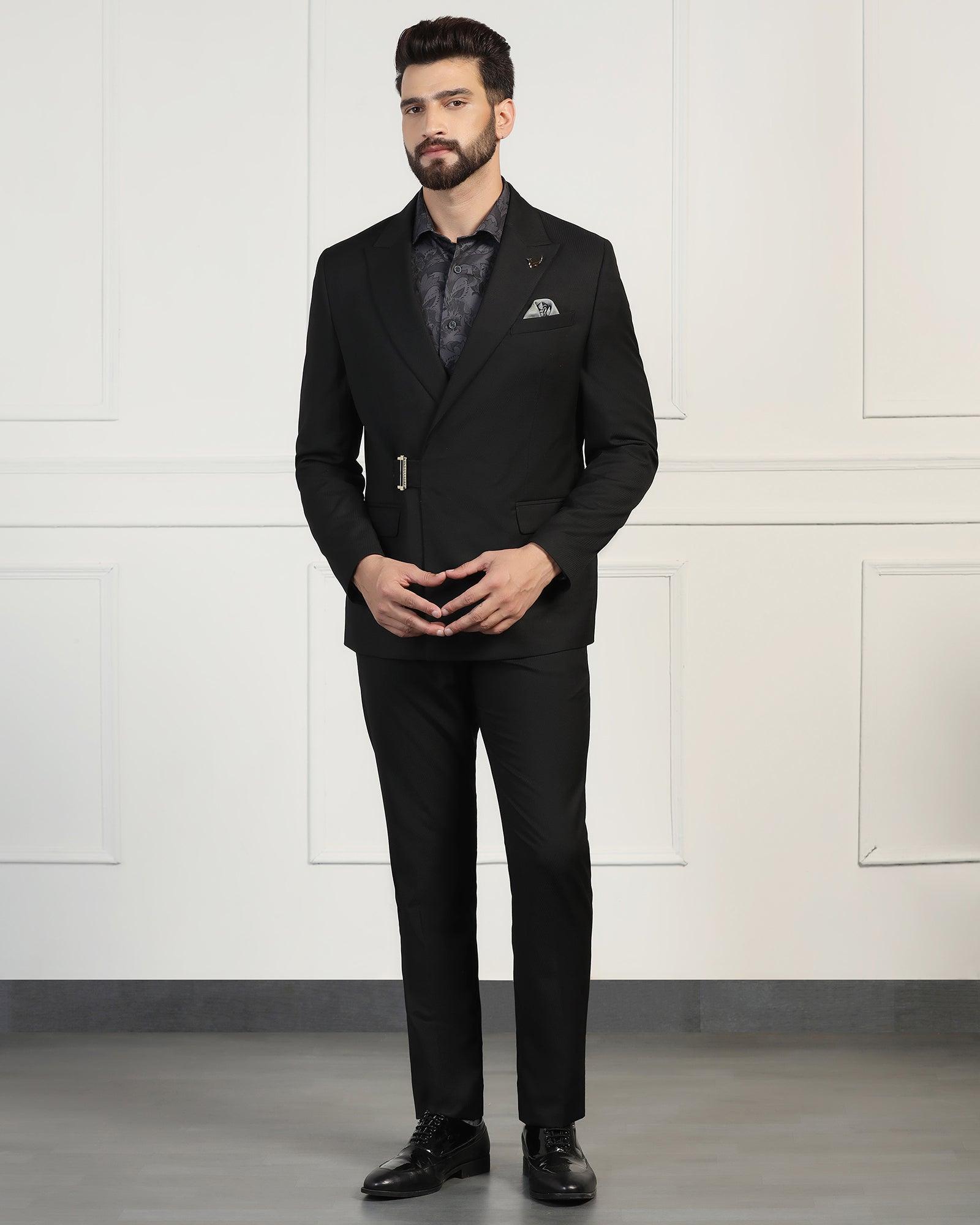 Two Piece Black Solid Formal Suit - Ethan