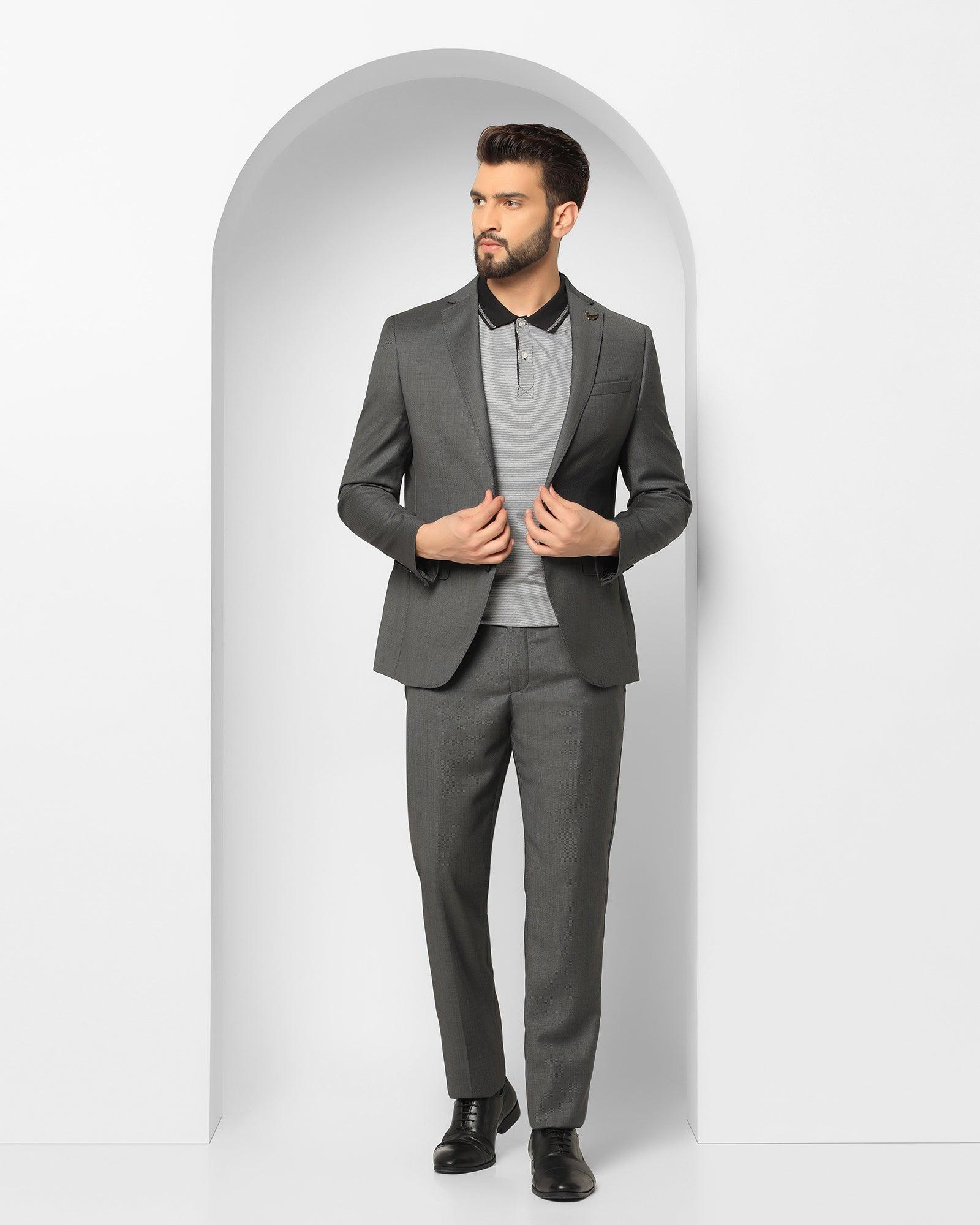 Two Piece Charcoal Textured Formal Suit - Cassius - Blackberrys