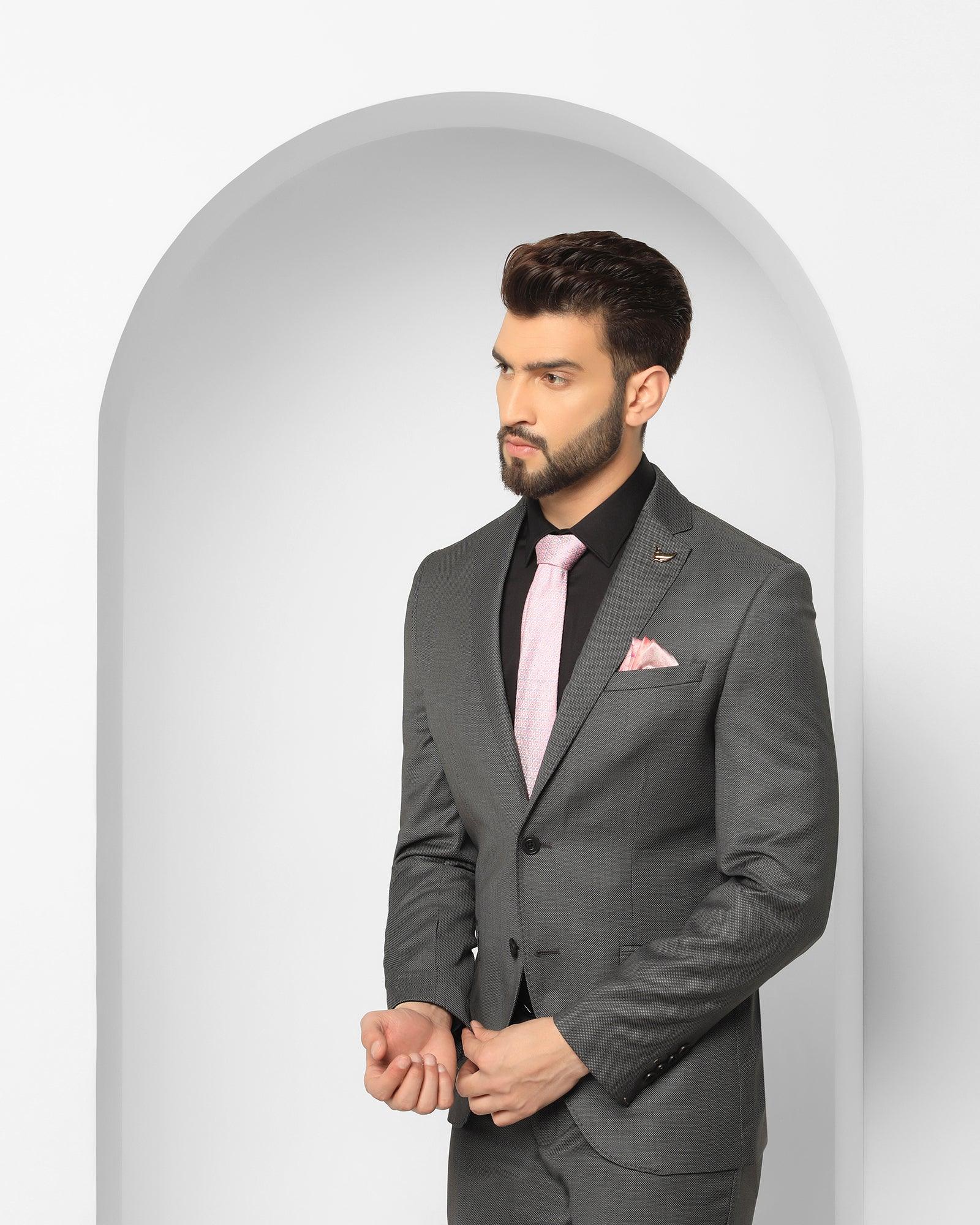 Two Piece Charcoal Textured Formal Suit - Cassius - Blackberrys