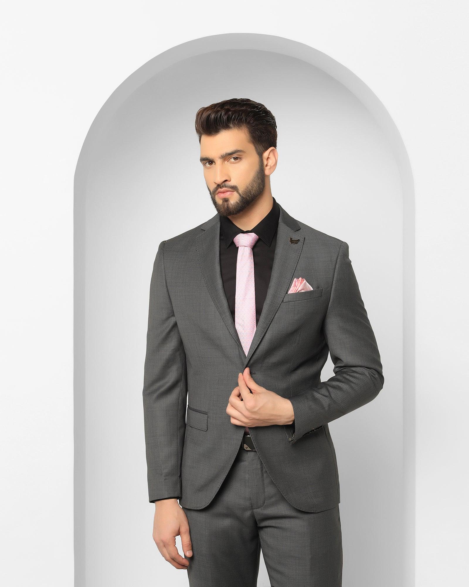 Two Piece Charcoal Textured Formal Suit - Cassius - Blackberrys