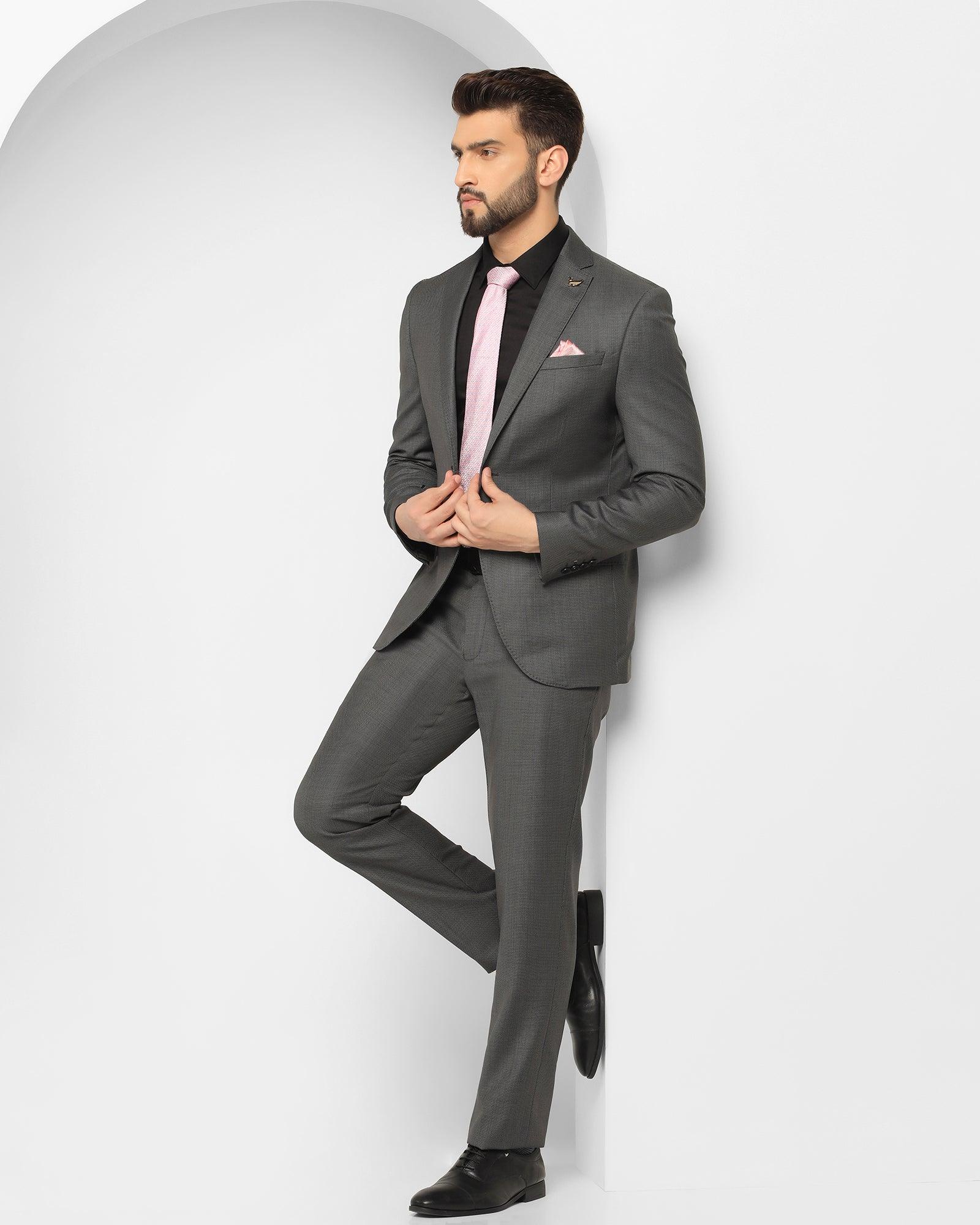 Two Piece Charcoal Textured Formal Suit - Cassius - Blackberrys