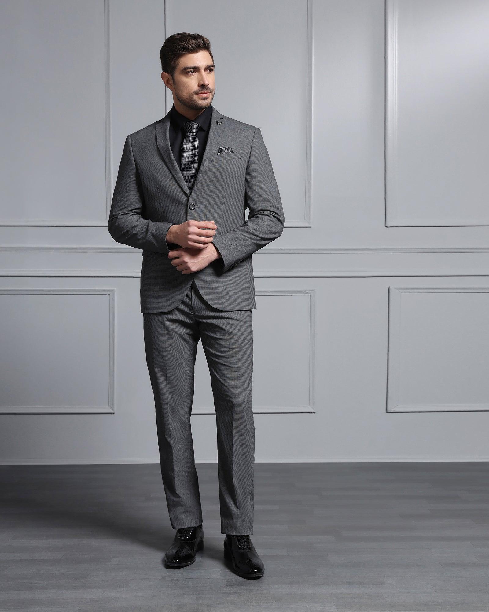 Two Piece Dark Grey Textured Formal Suits - Waves