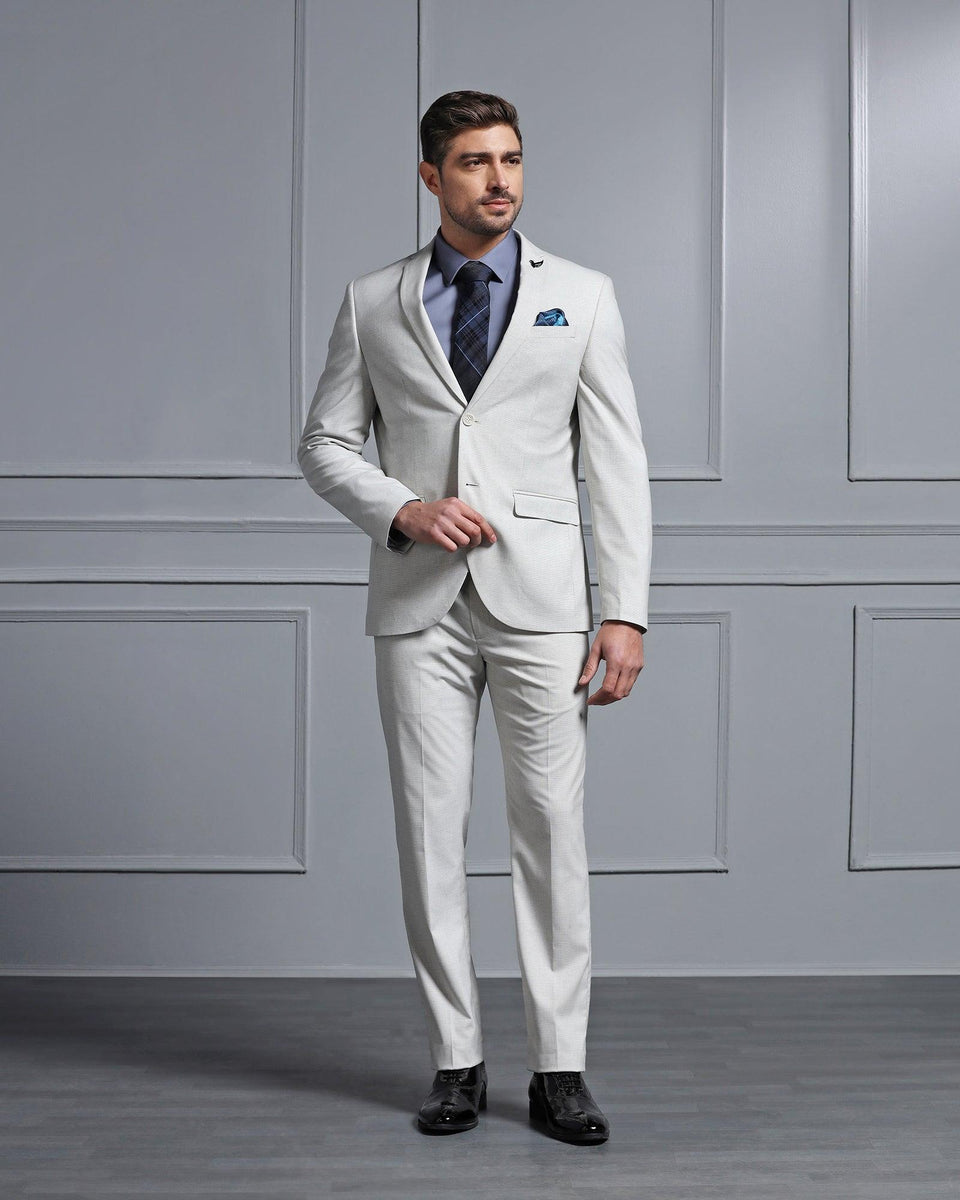 Two Piece Grey Textured Formal Suit - Riten