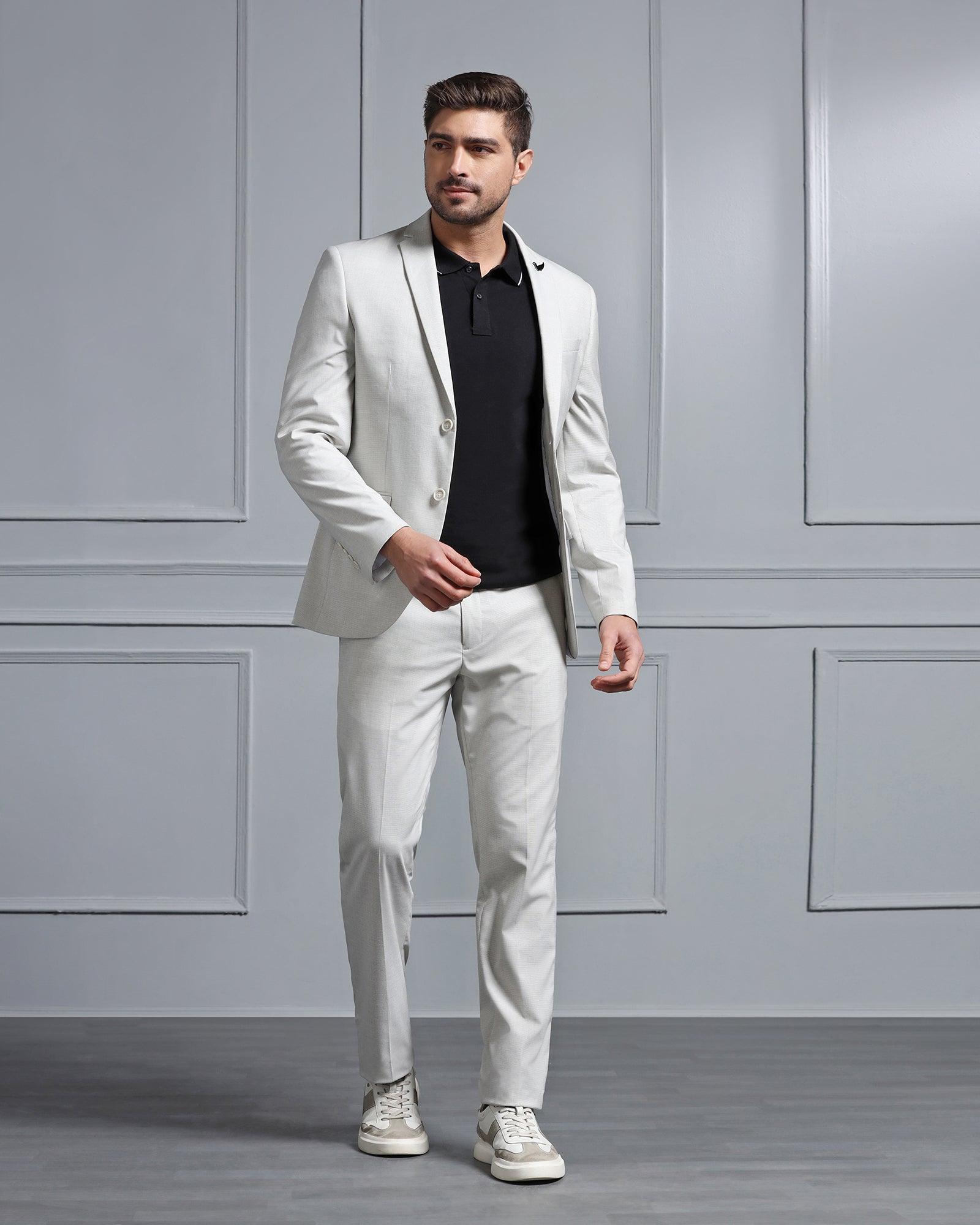 Two Piece Grey Textured Formal Suits - Waves - Blackberrys