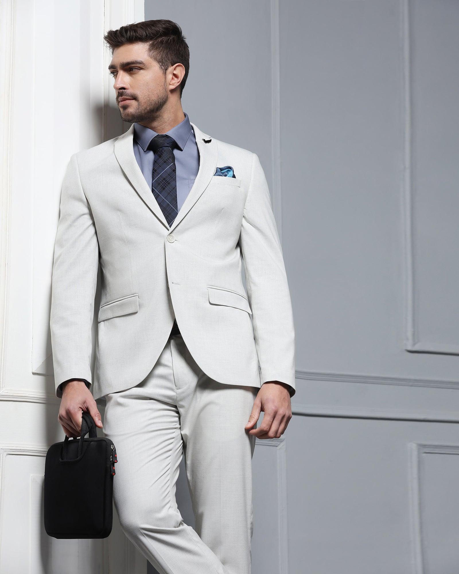 Two Piece Grey Textured Formal Suits - Waves - Blackberrys