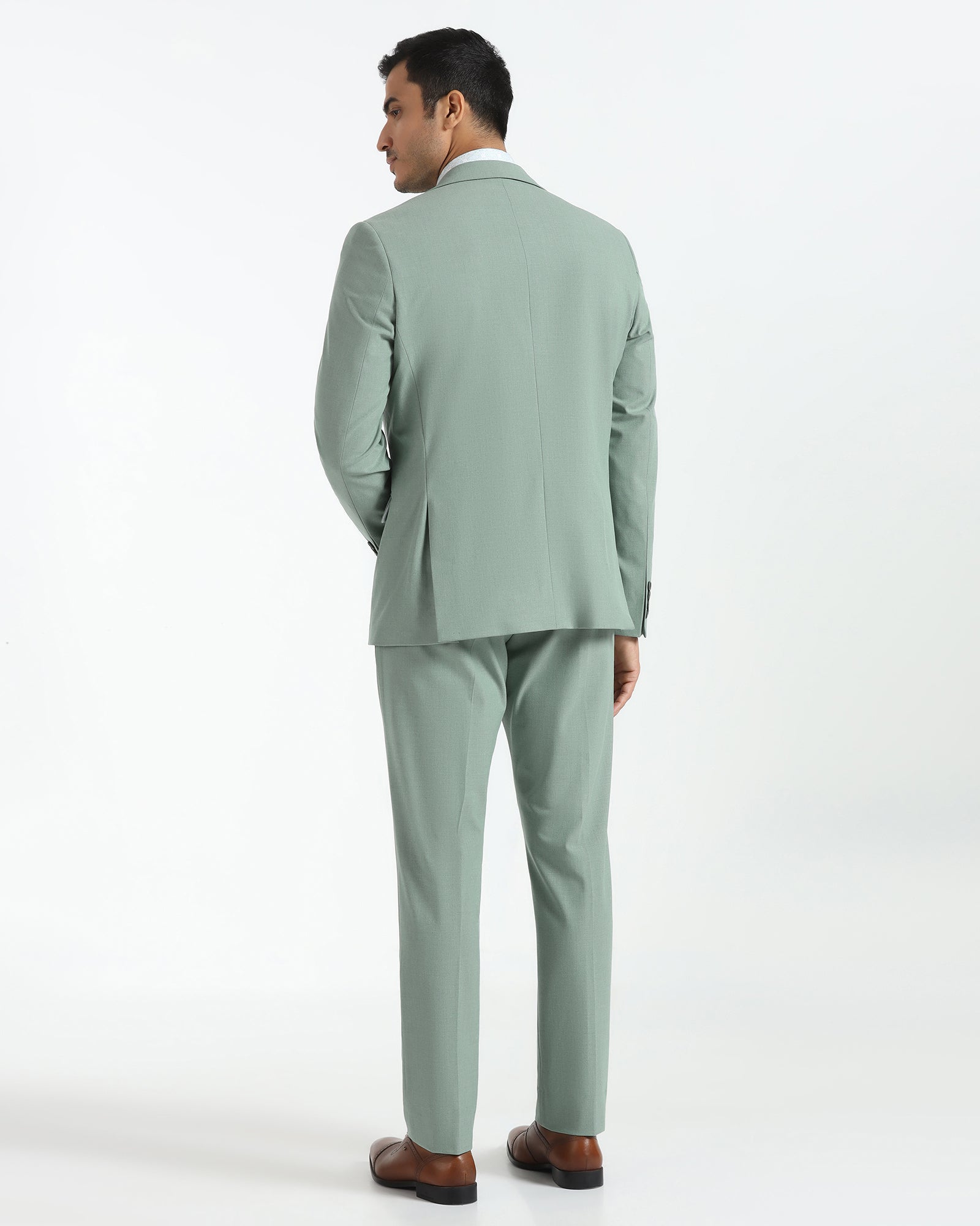 Two Piece Light Green Textured Formal Suit - Sedra