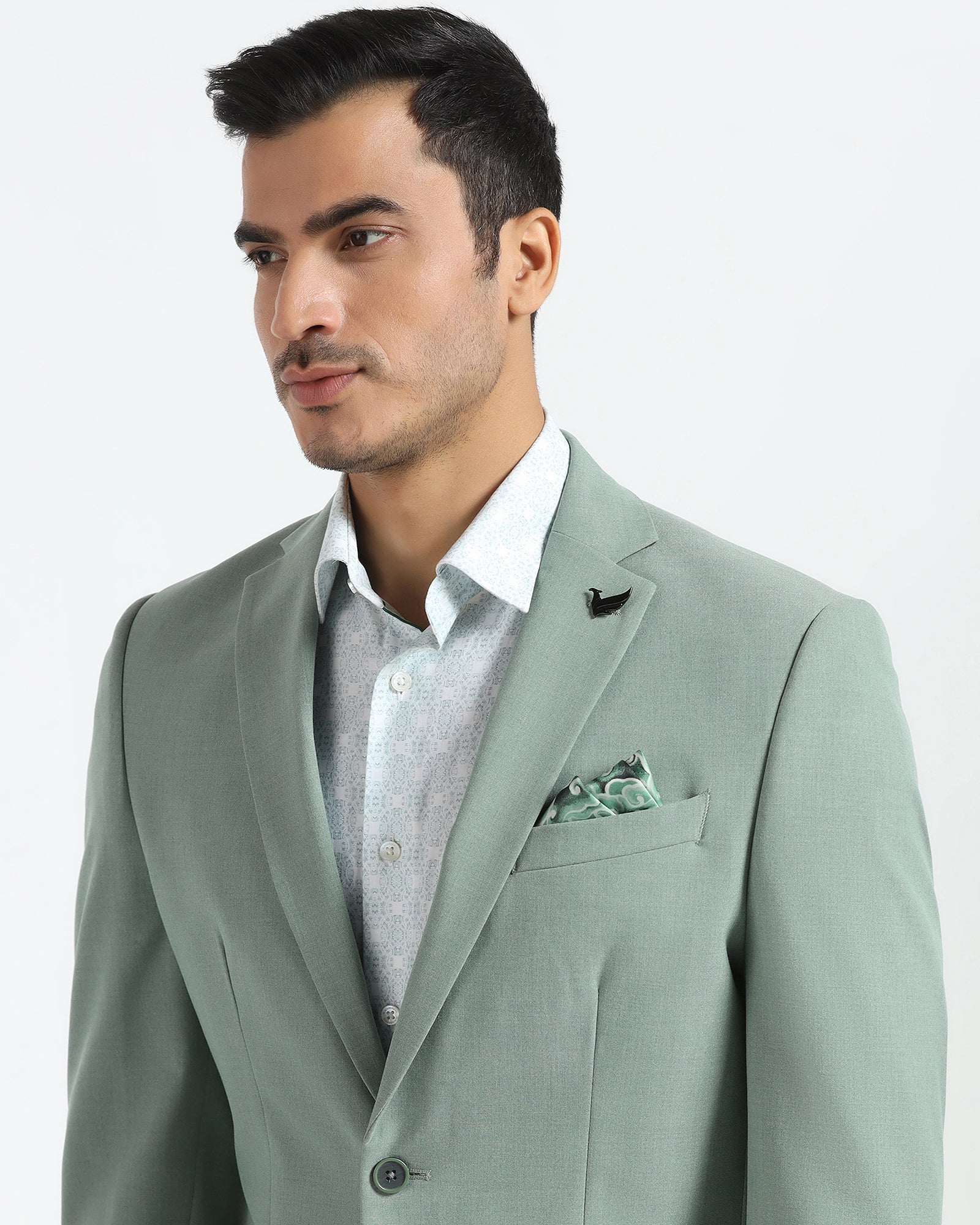 Two Piece Light Green Textured Formal Suit - Sedra