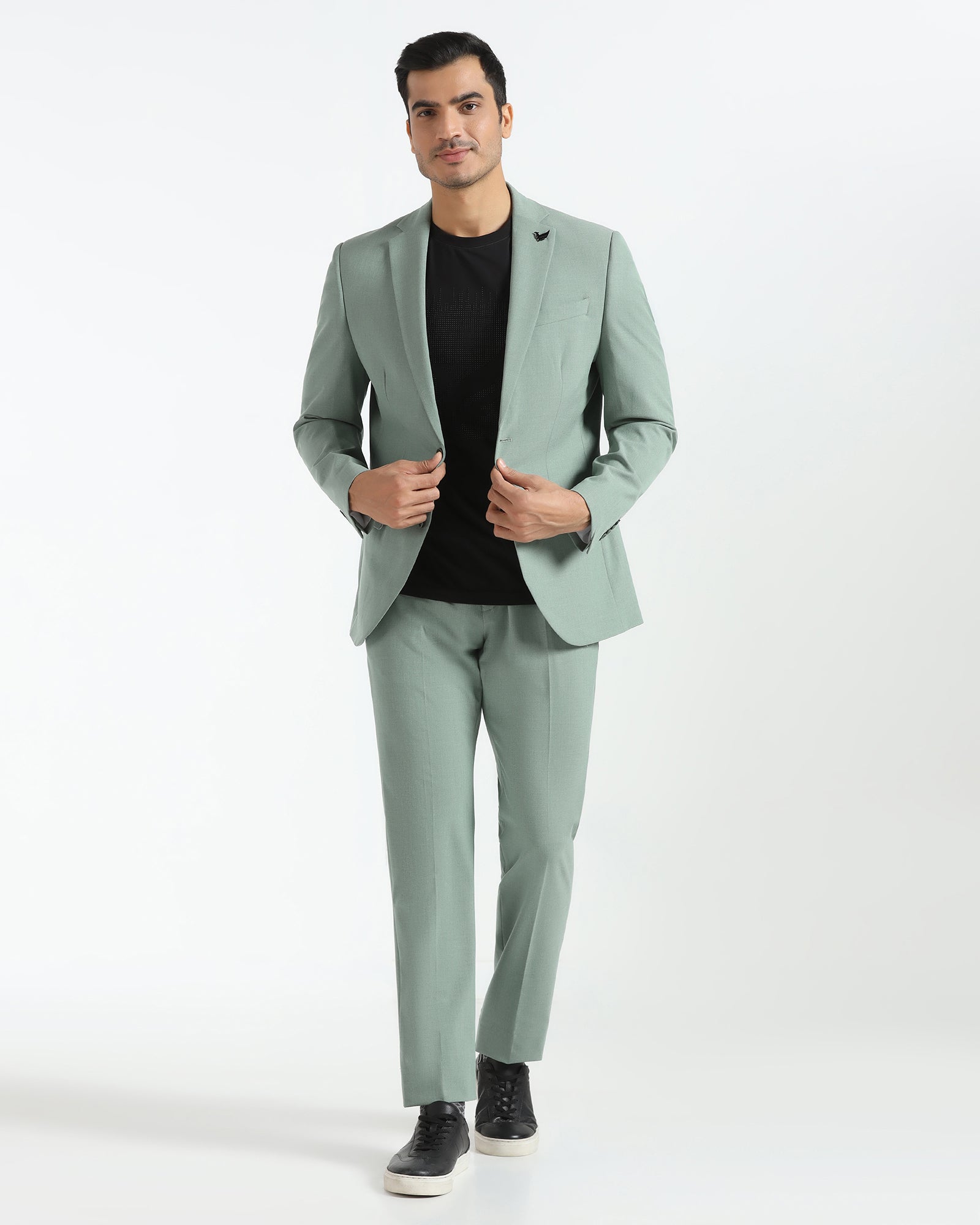 Two Piece Light Green Textured Formal Suit - Sedra
