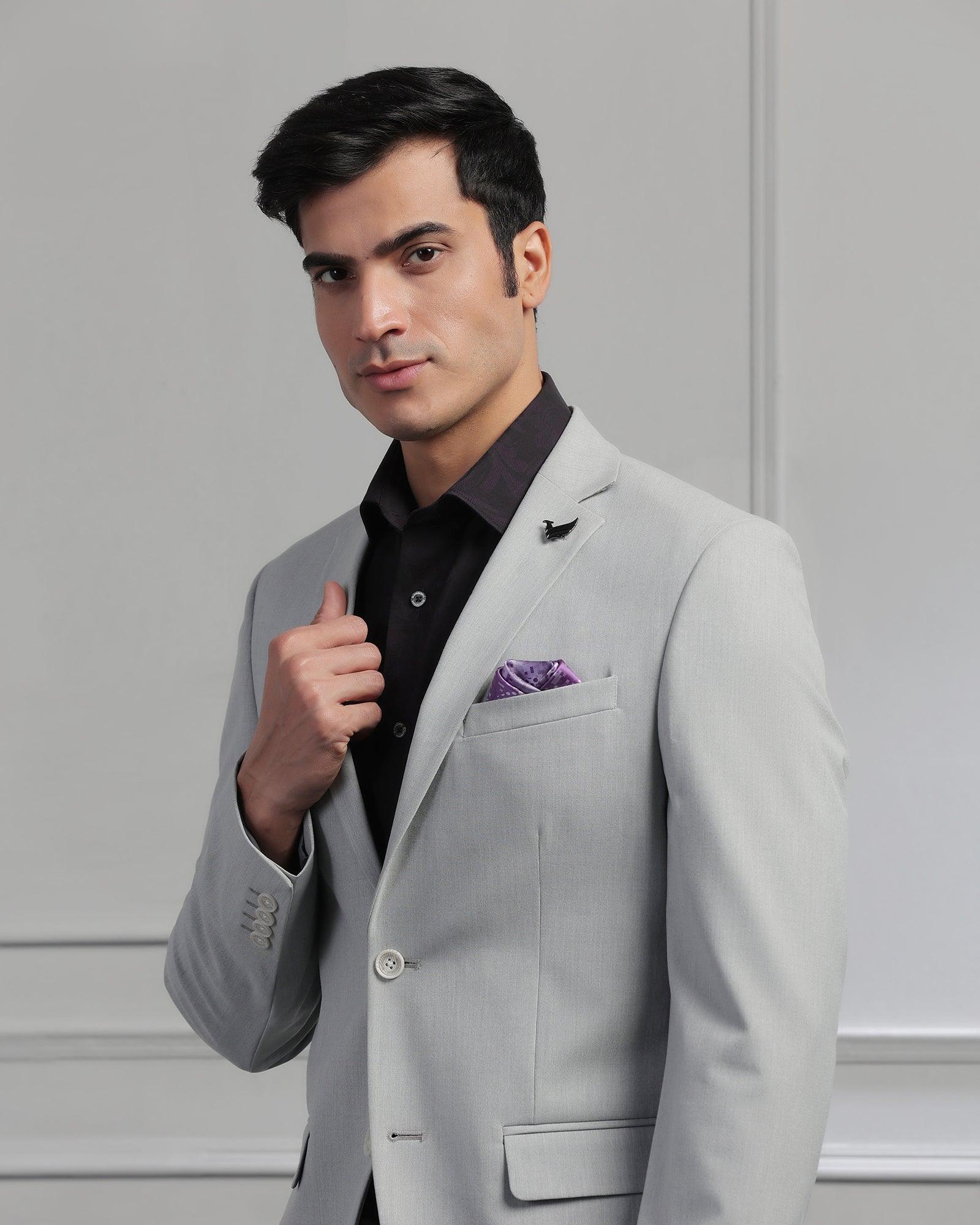 Two Piece Light Grey Solid Formal Suit - Cadera - Blackberrys