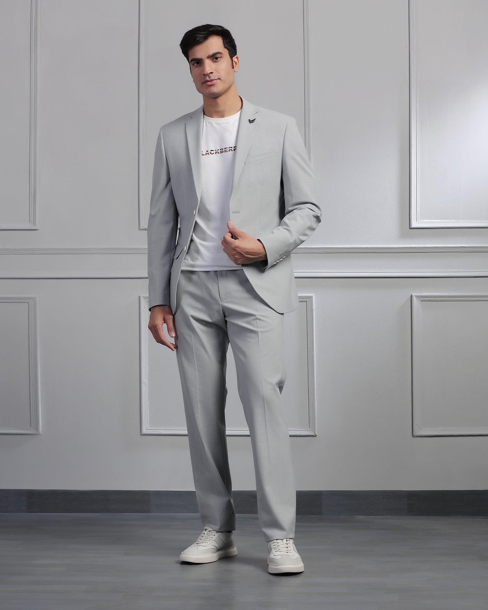 Two Piece Light Grey Solid Formal Suit - Cadera - Blackberrys