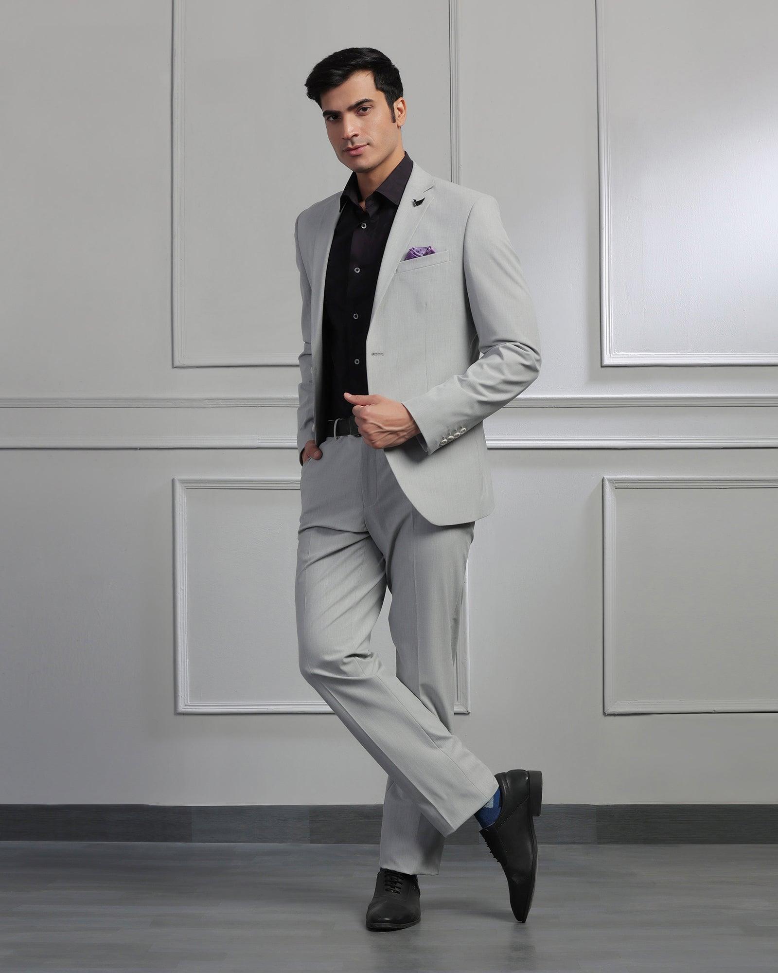 Two Piece Light Grey Solid Formal Suit - Cadera - Blackberrys