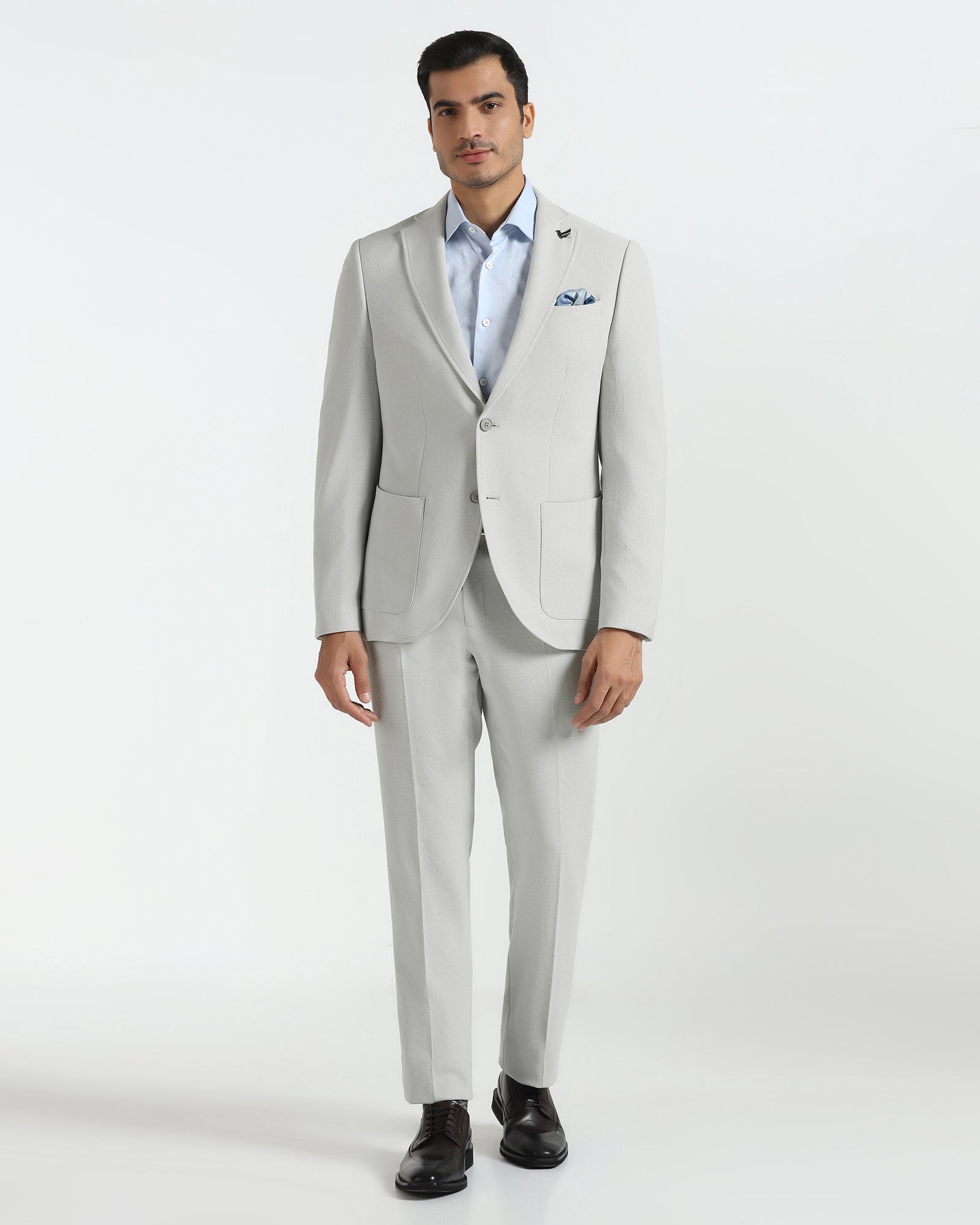 Two Piece Light Grey Textured Formal Suit - Trevin