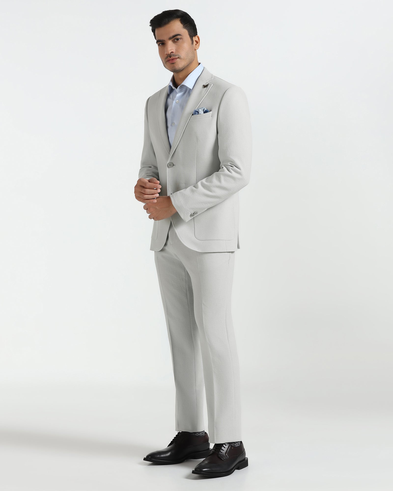Two Piece Light Grey Textured Formal Suit - Trevin