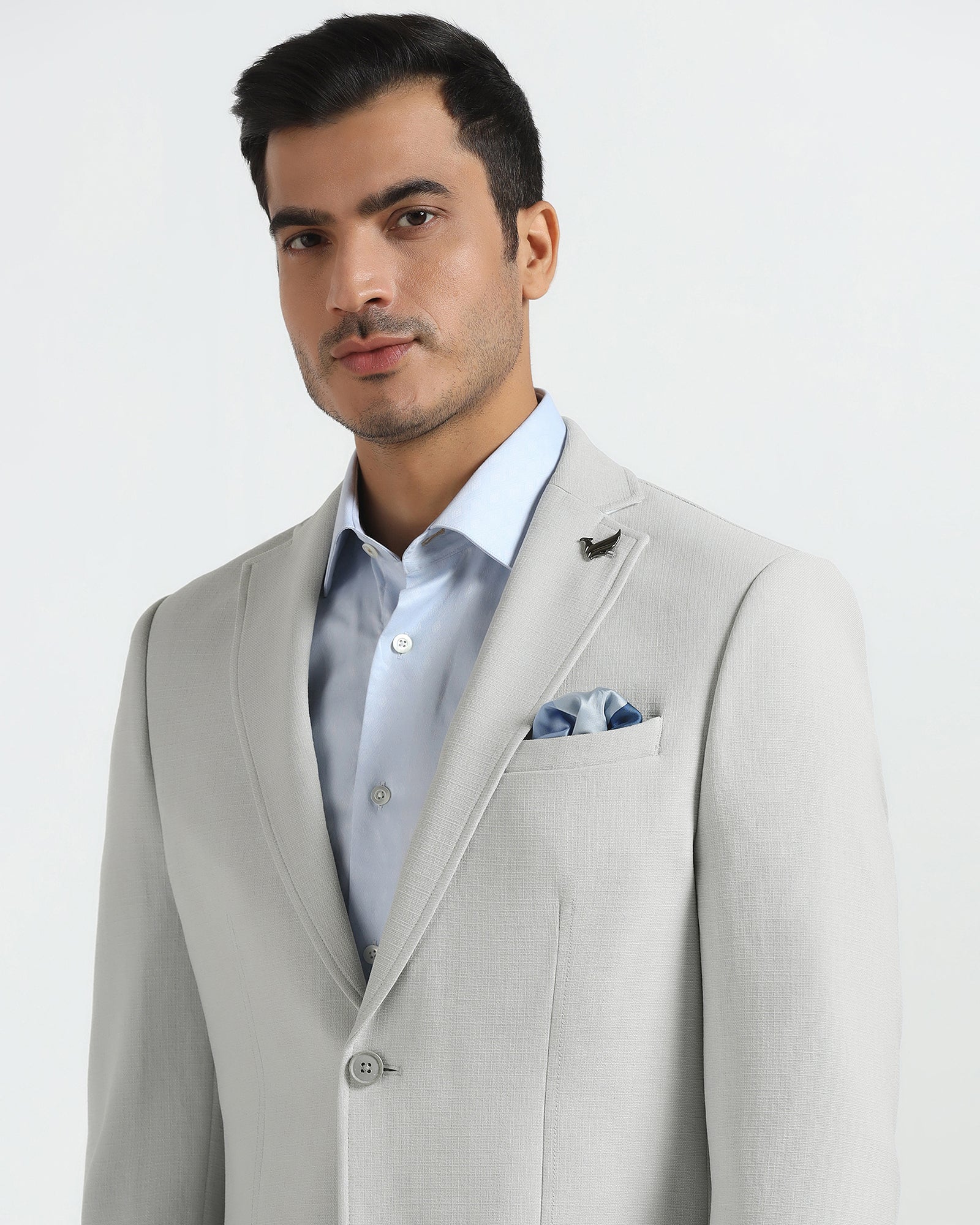 Two Piece Light Grey Textured Formal Suit - Trevin