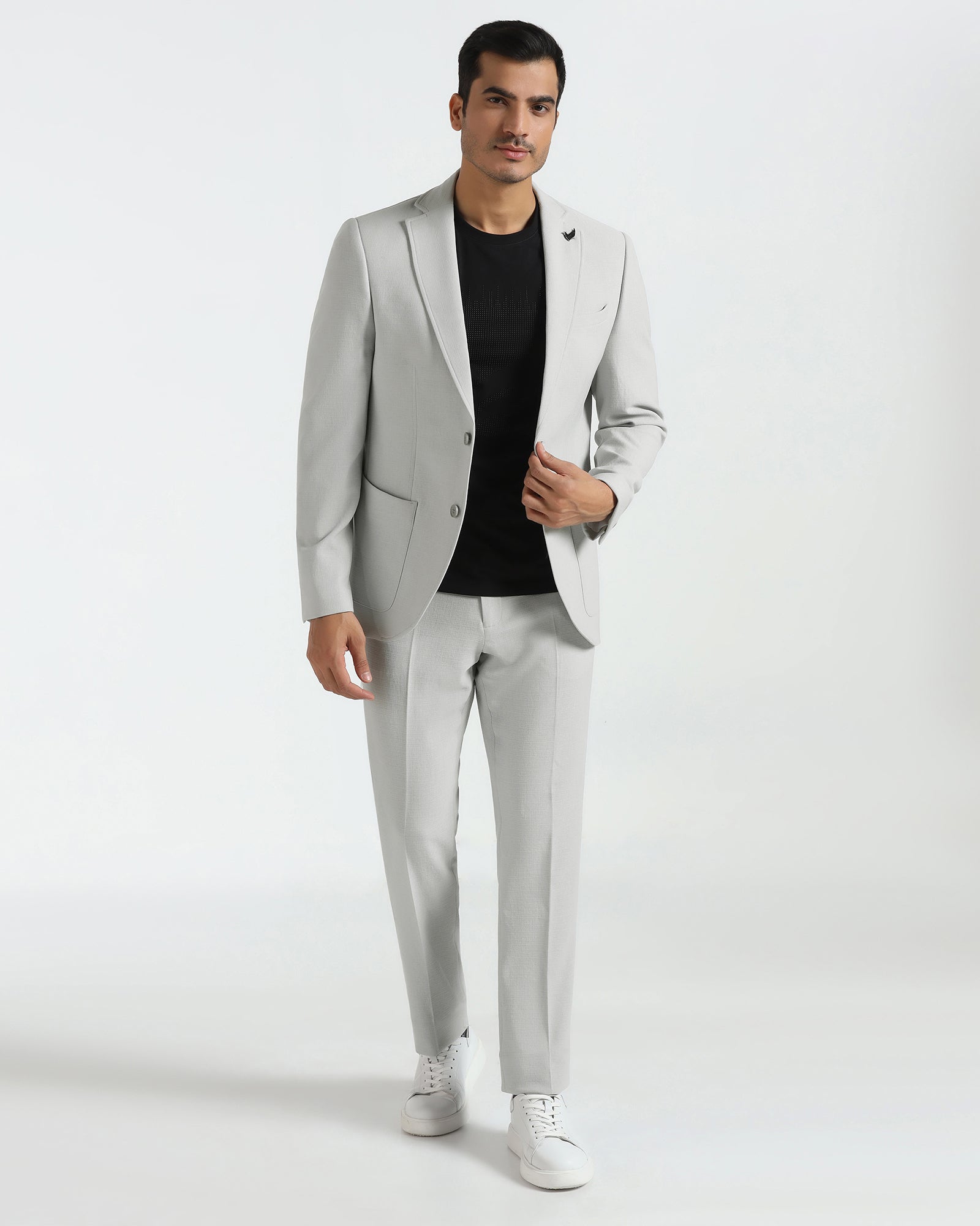 Two Piece Light Grey Textured Formal Suit - Trevin