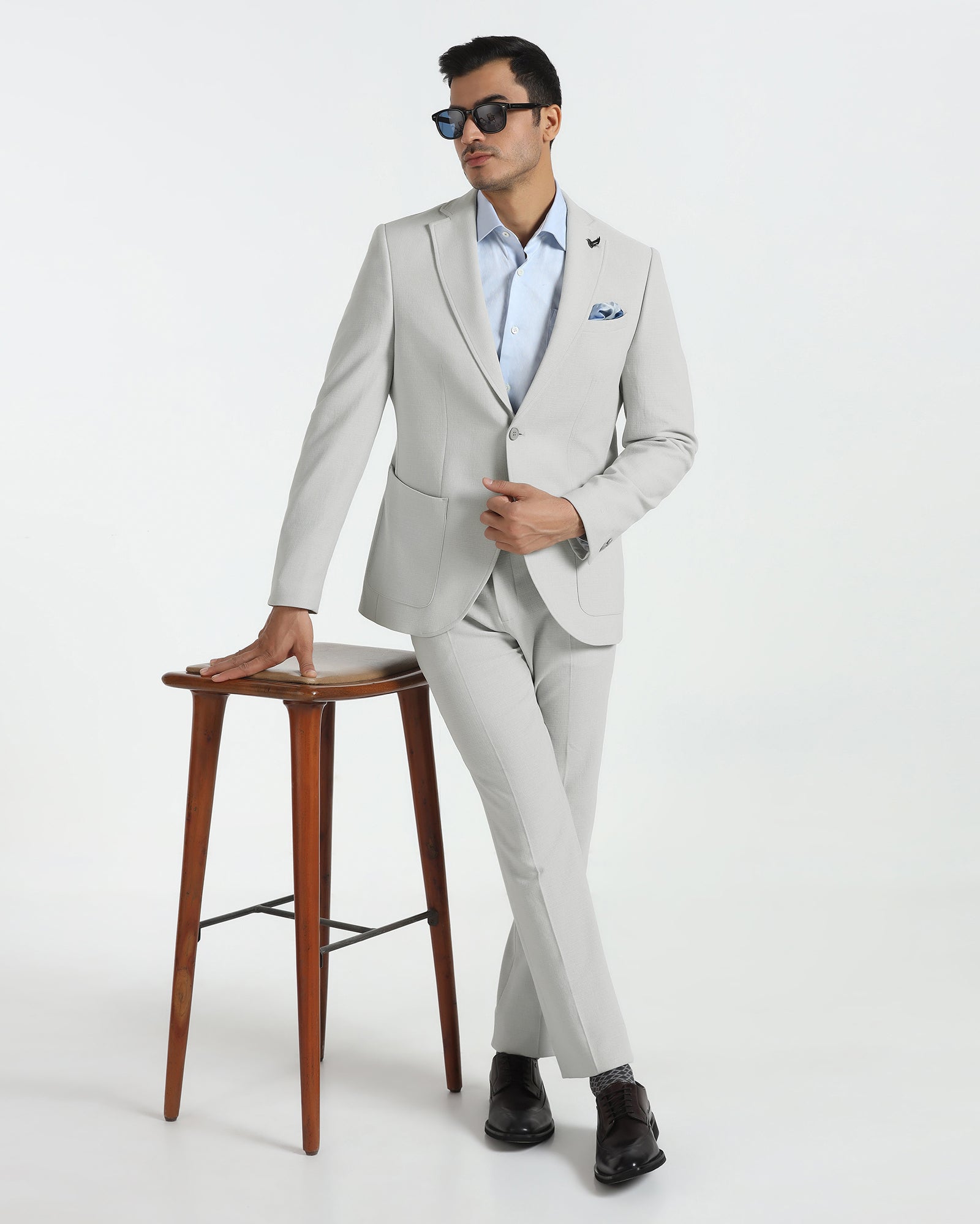 Two Piece Light Grey Textured Formal Suit - Trevin