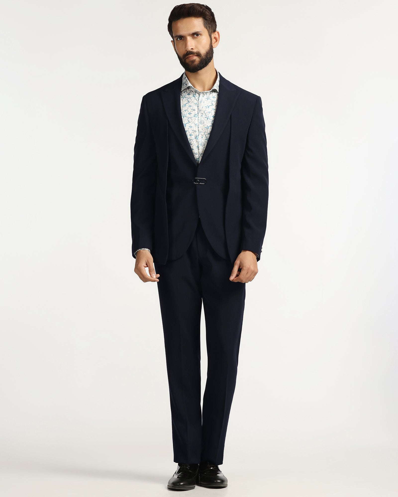 Two Piece Navy Solid Formal Suit - Rhine