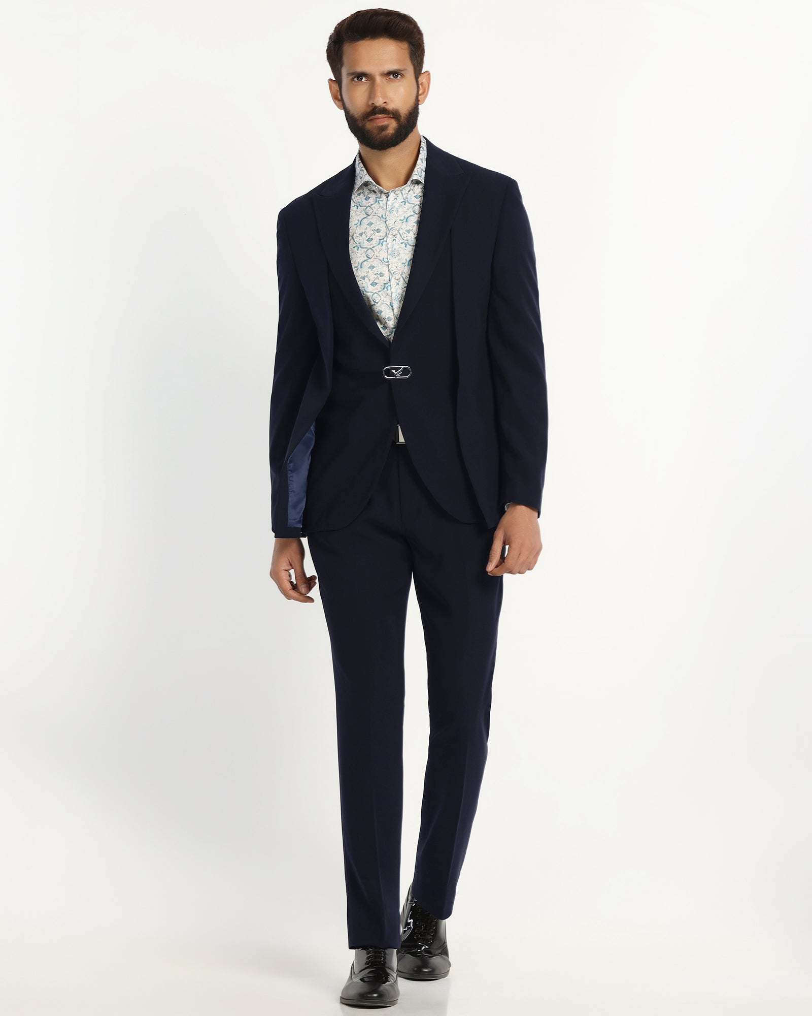 Two Piece Navy Solid Formal Suit - Rhine