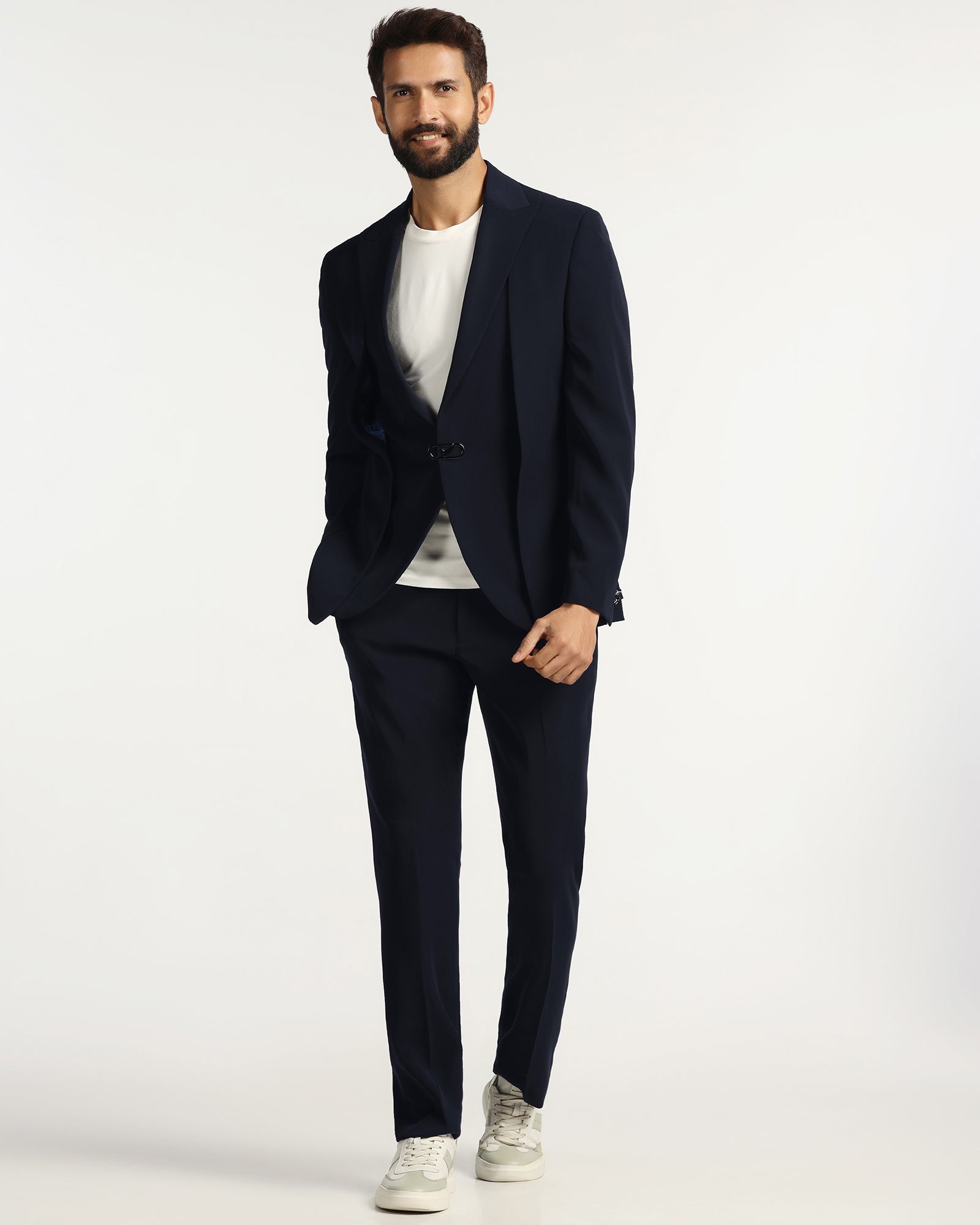 Two Piece Navy Solid Formal Suit - Rhine