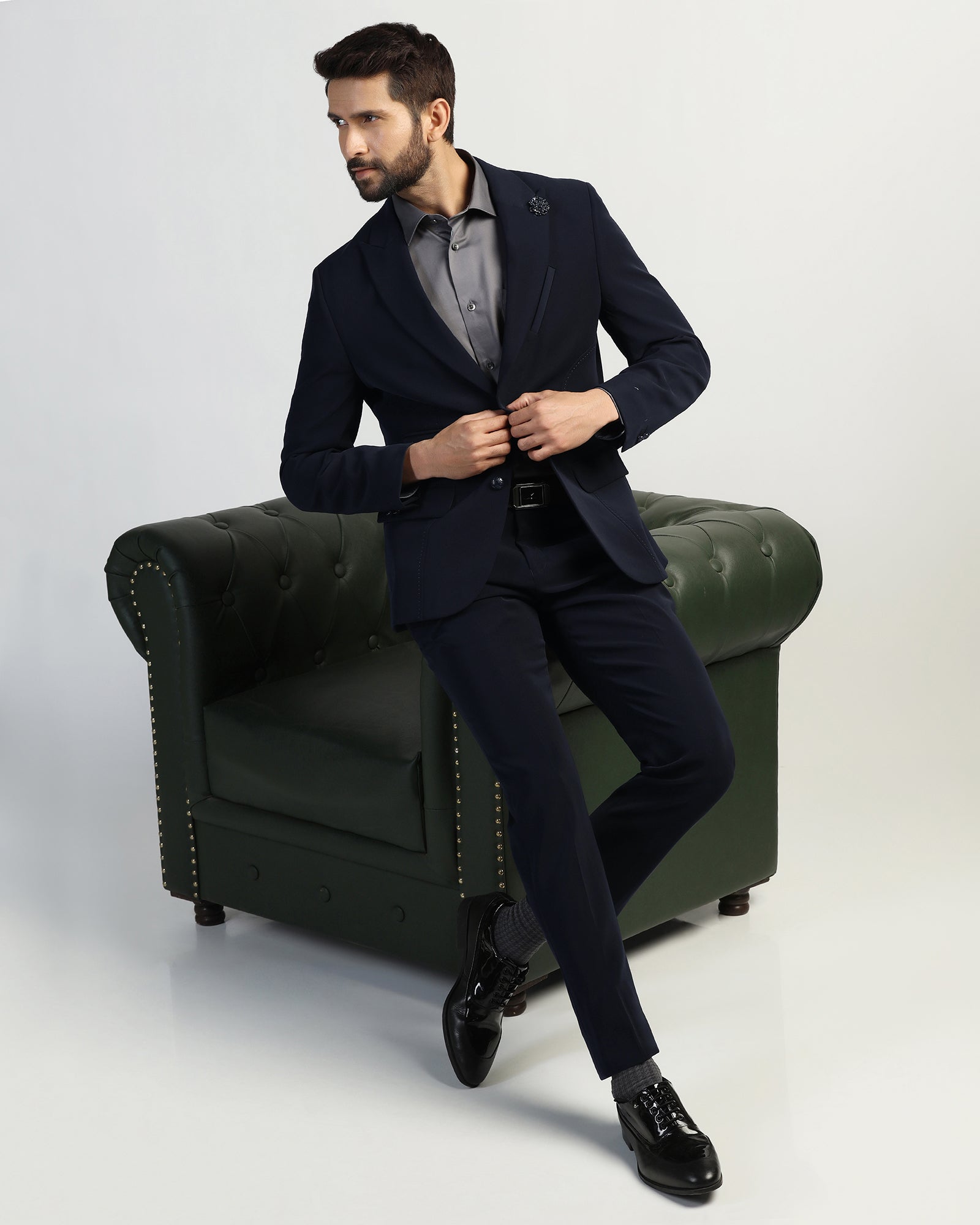 Two Piece Navy Solid Formal Suit - Weimer