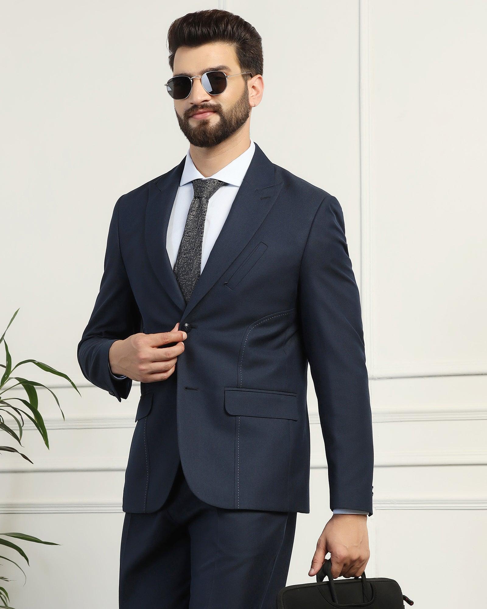 Two Piece Navy Textured Formal Suit - Heimer
