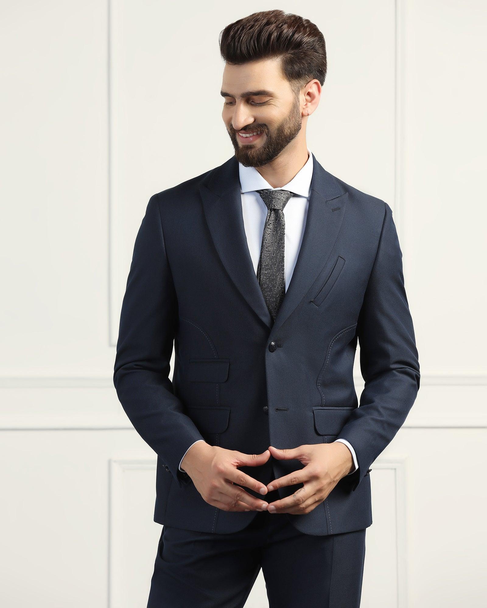 Two Piece Navy Textured Formal Suit - Heimer
