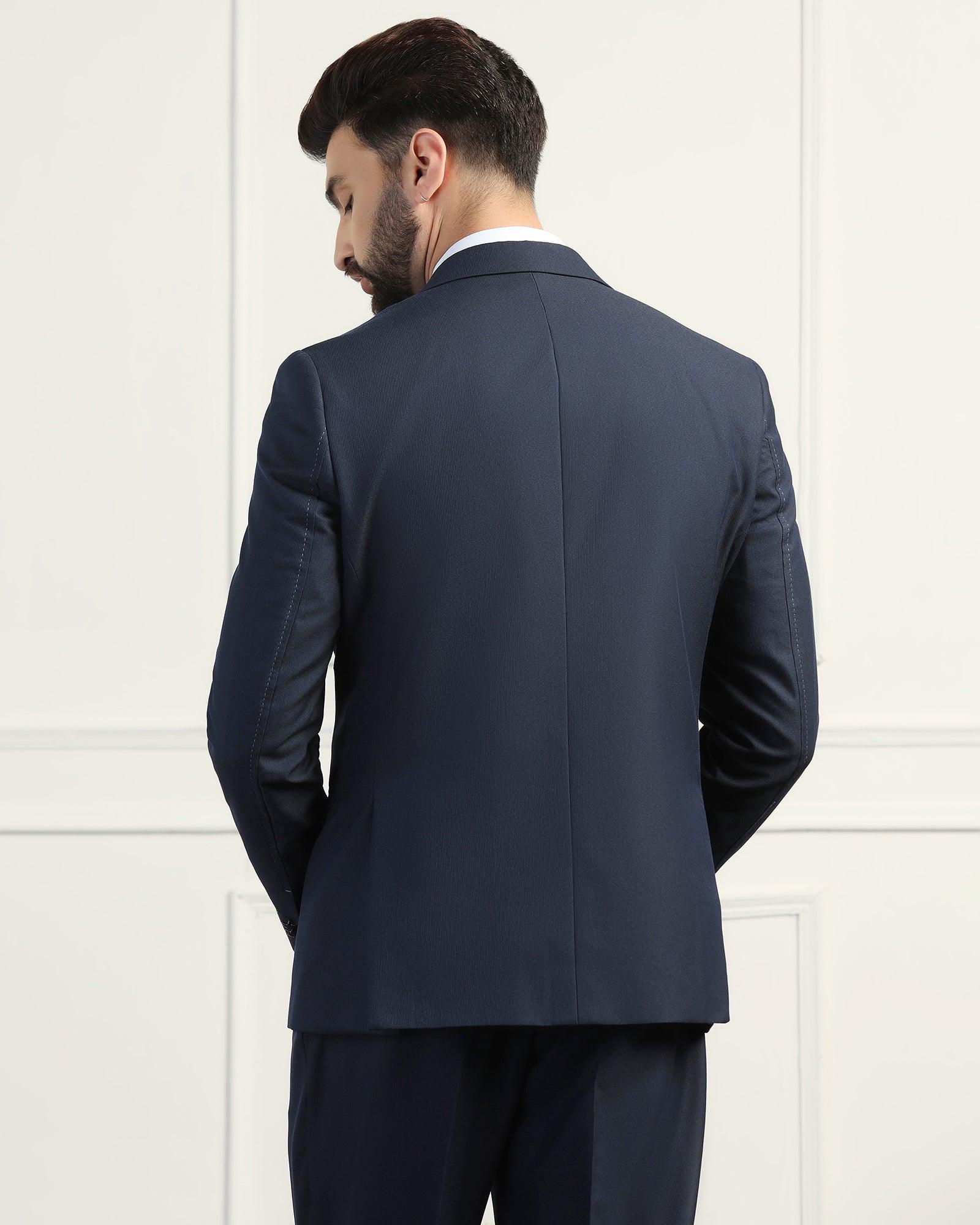 Two Piece Navy Textured Formal Suit - Heimer
